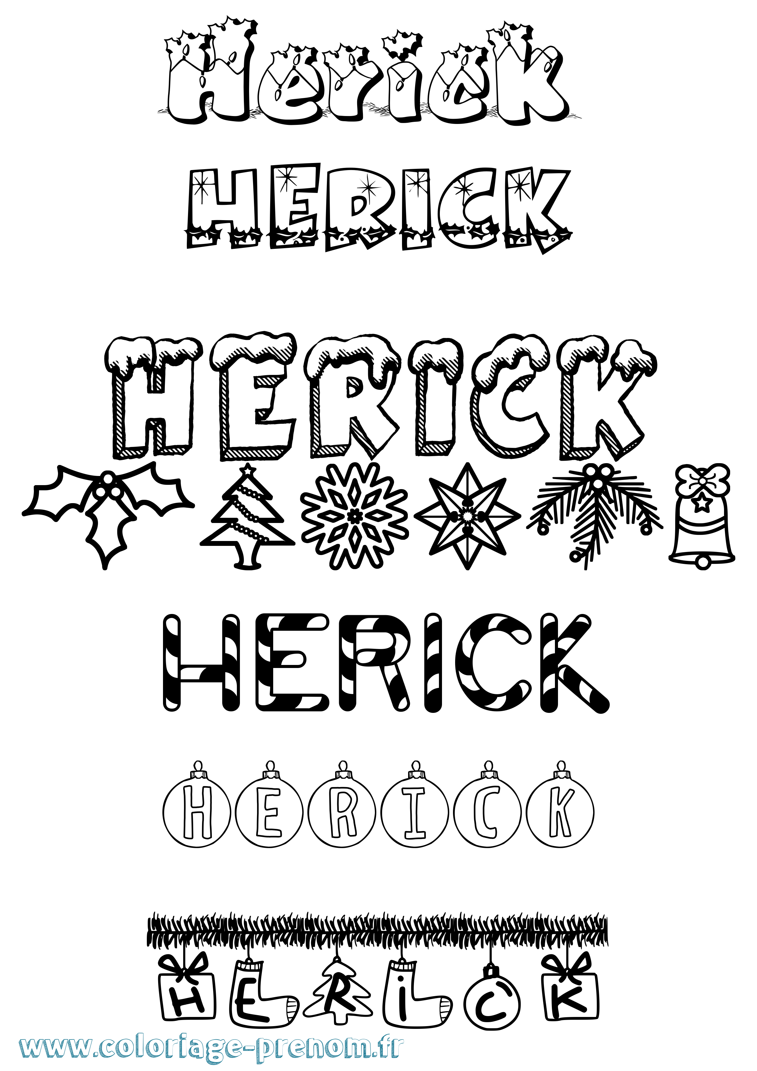 Coloriage Herick Noël Coloriage prénom Herick Noël
