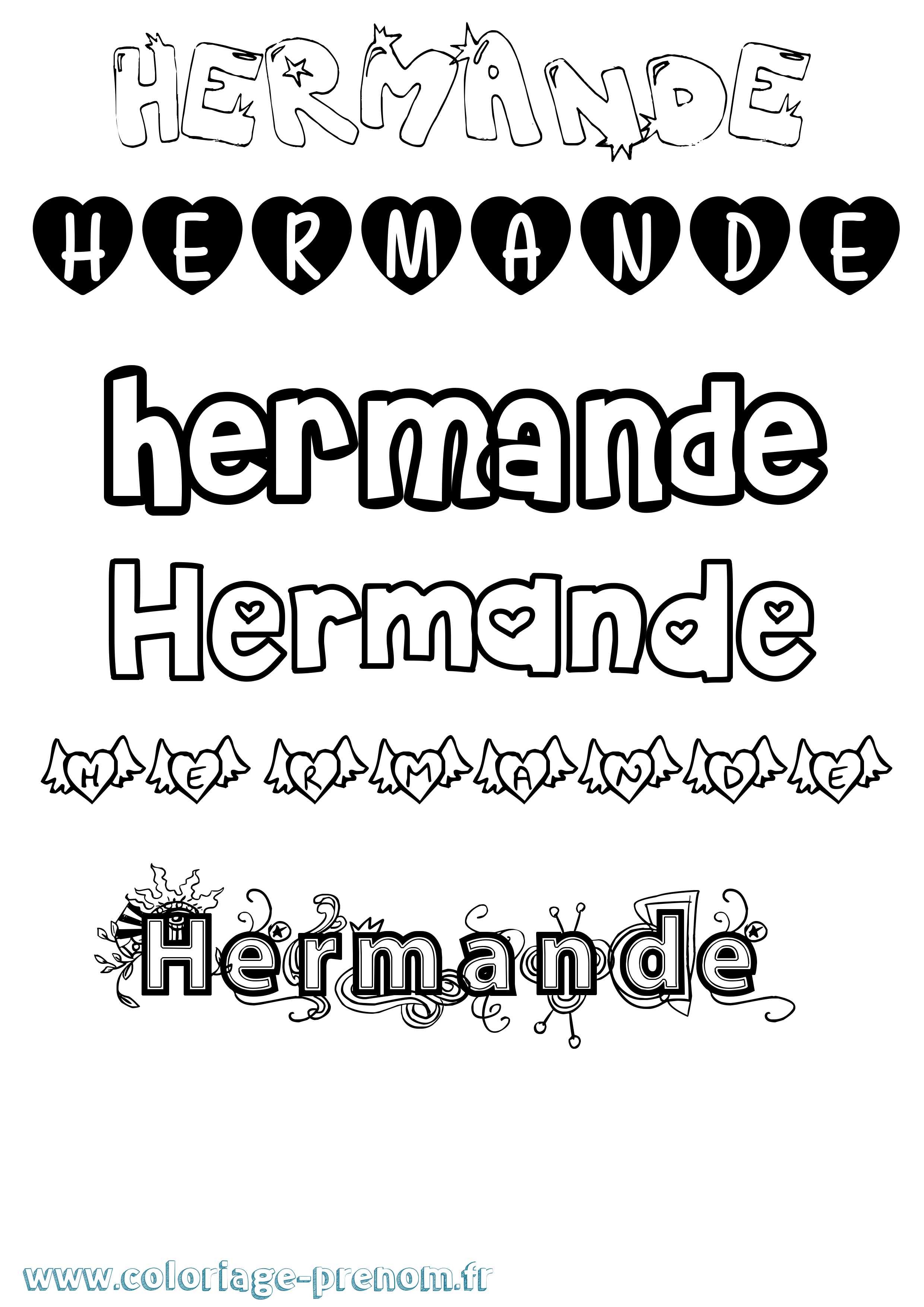 Coloriage Hermande Girly Coloriage prénom Hermande Girly