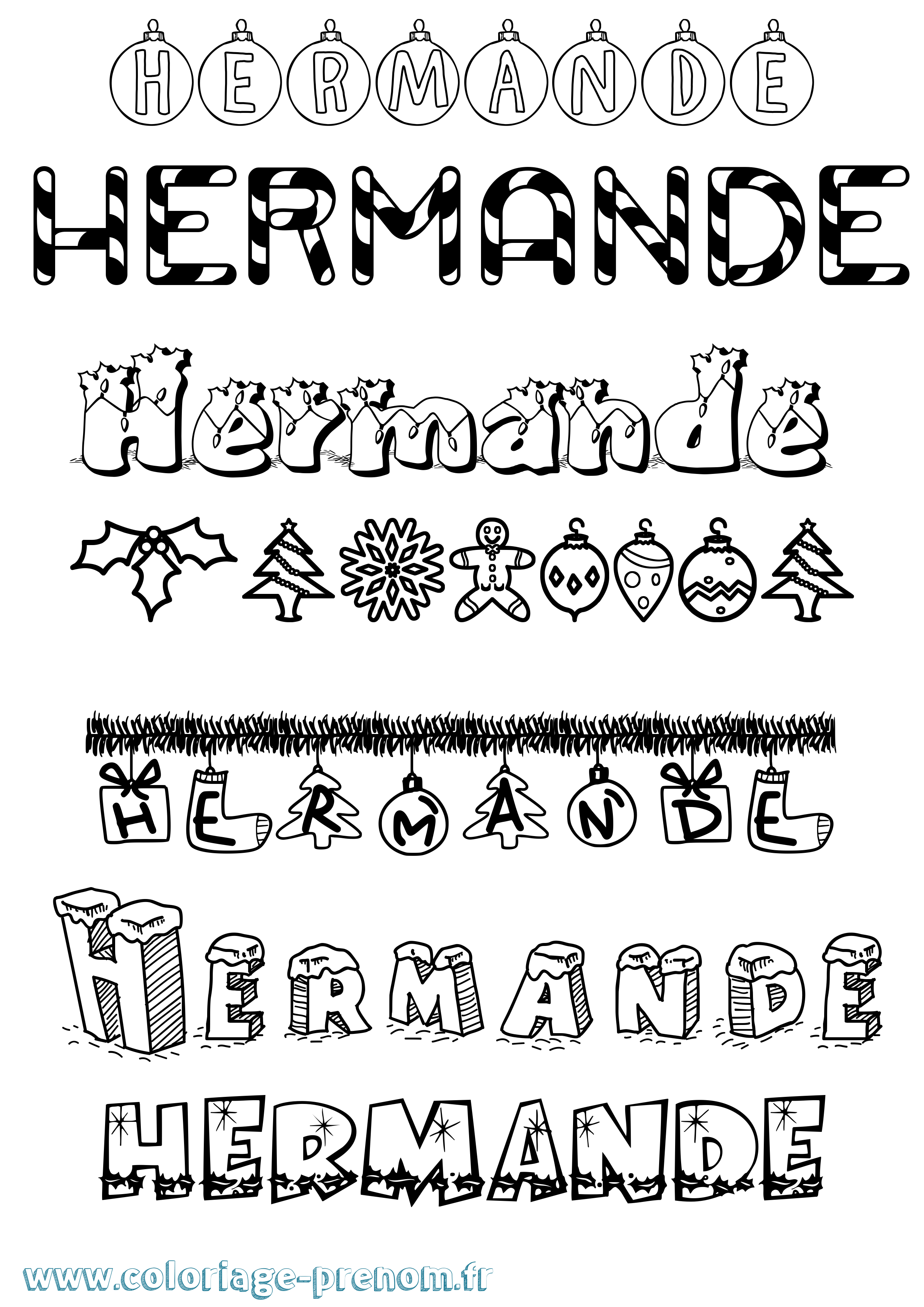 Coloriage Hermande Noël Coloriage prénom Hermande Noël