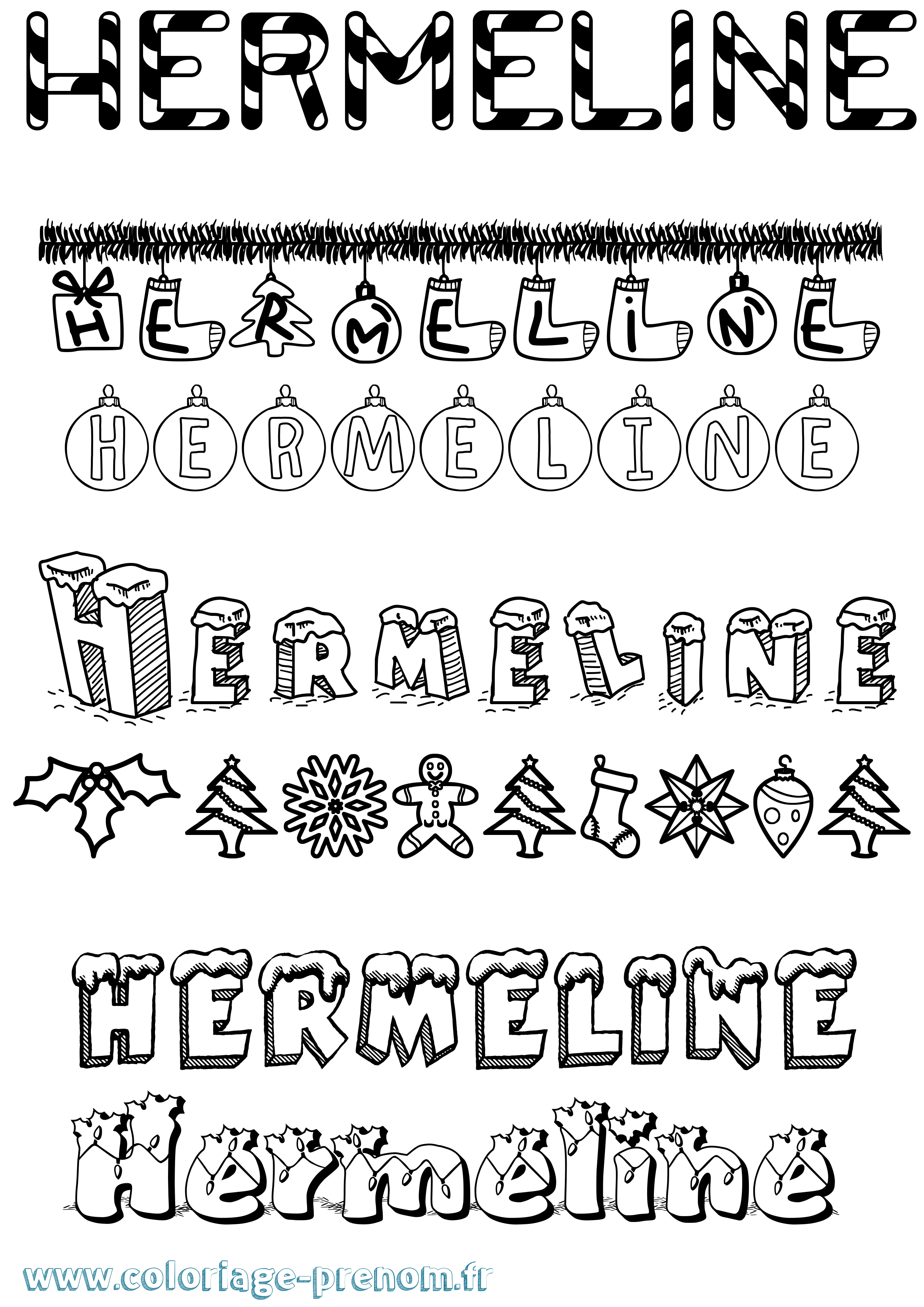 Coloriage Hermeline Noël Coloriage prénom Hermeline Noël