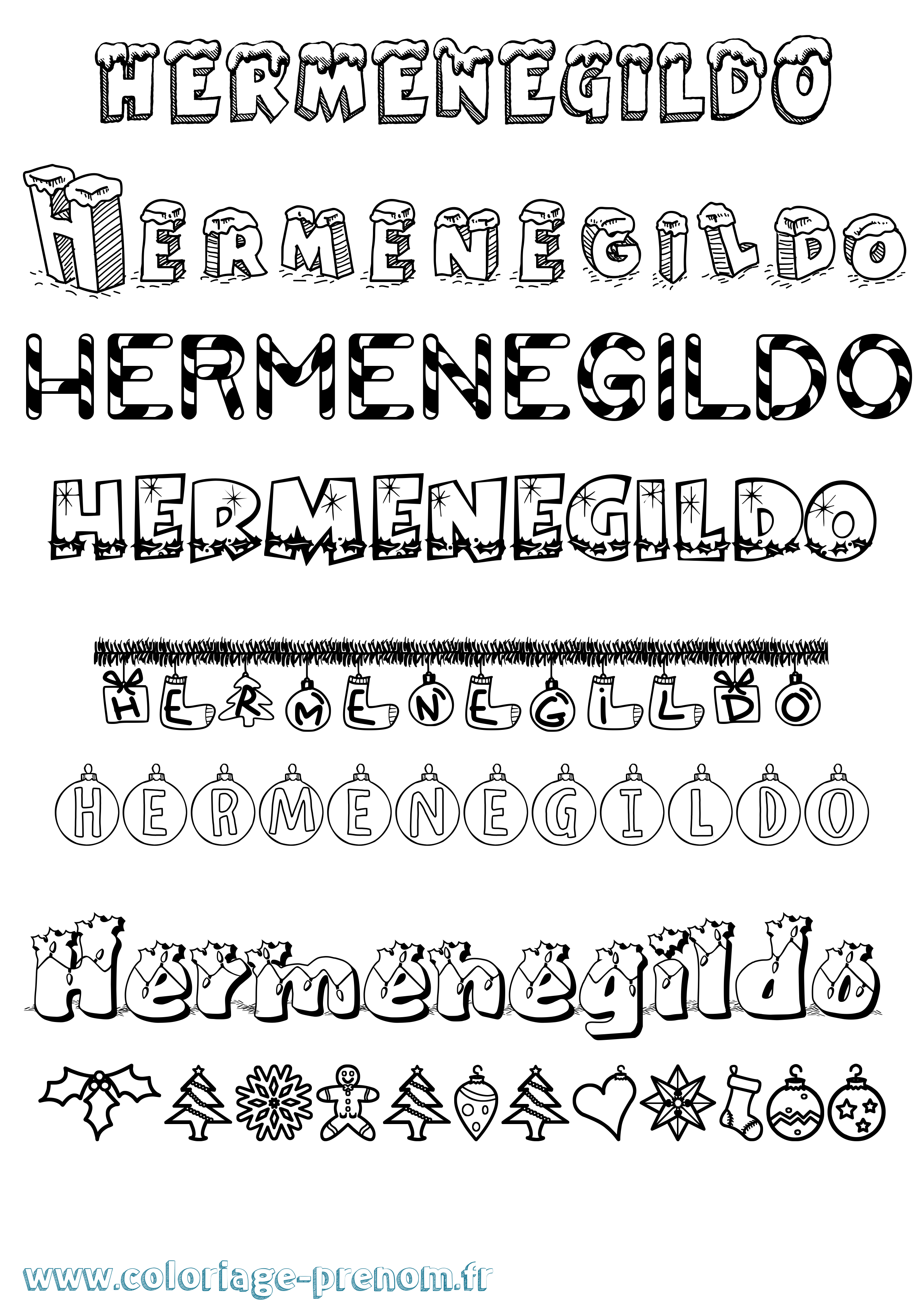 Coloriage Hermenegildo Noël Coloriage prénom Hermenegildo Noël