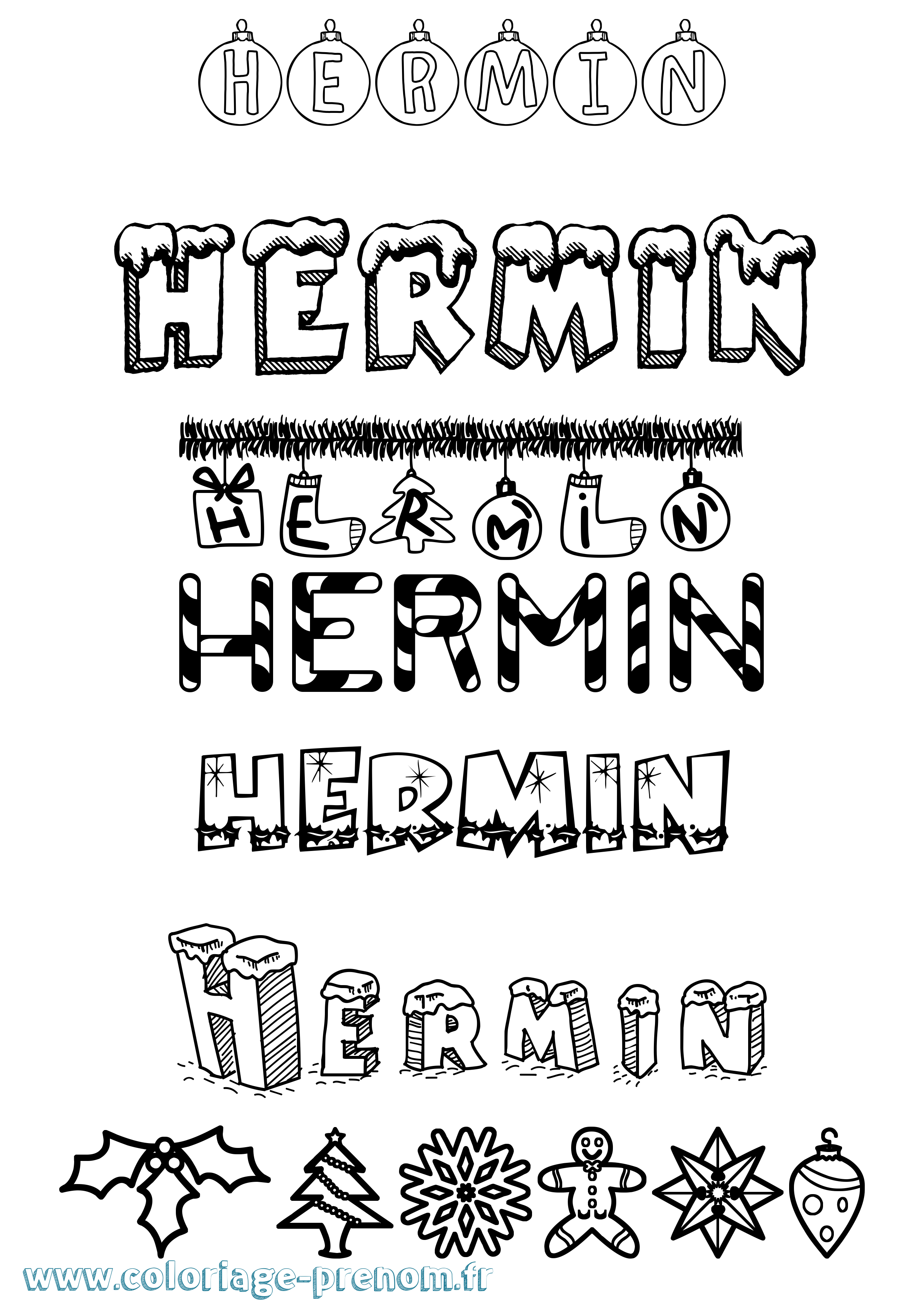 Coloriage Hermin Noël Coloriage prénom Hermin Noël