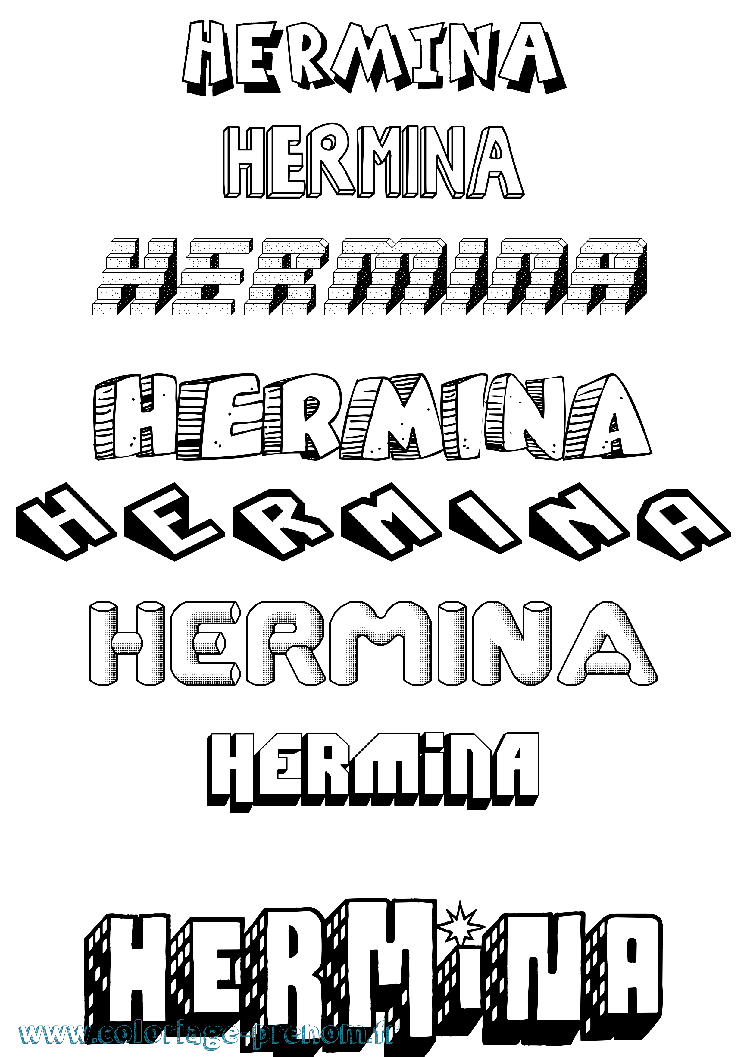 Coloriage Hermina Effet 3D Coloriage prénom Hermina Effet 3D