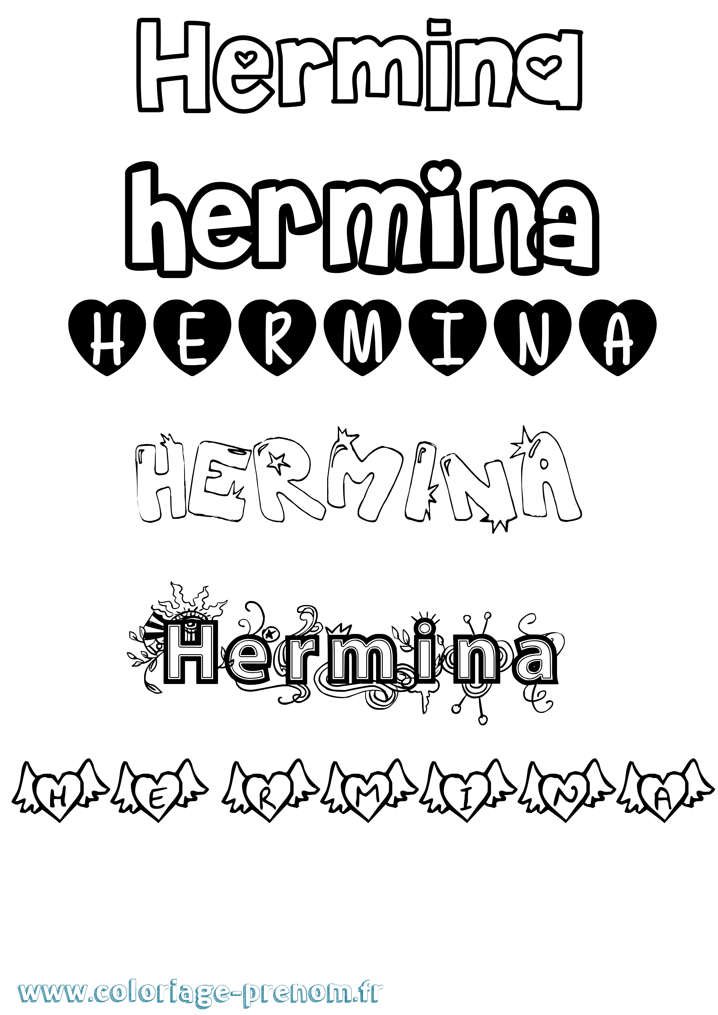 Coloriage Hermina Girly Coloriage prénom Hermina Girly