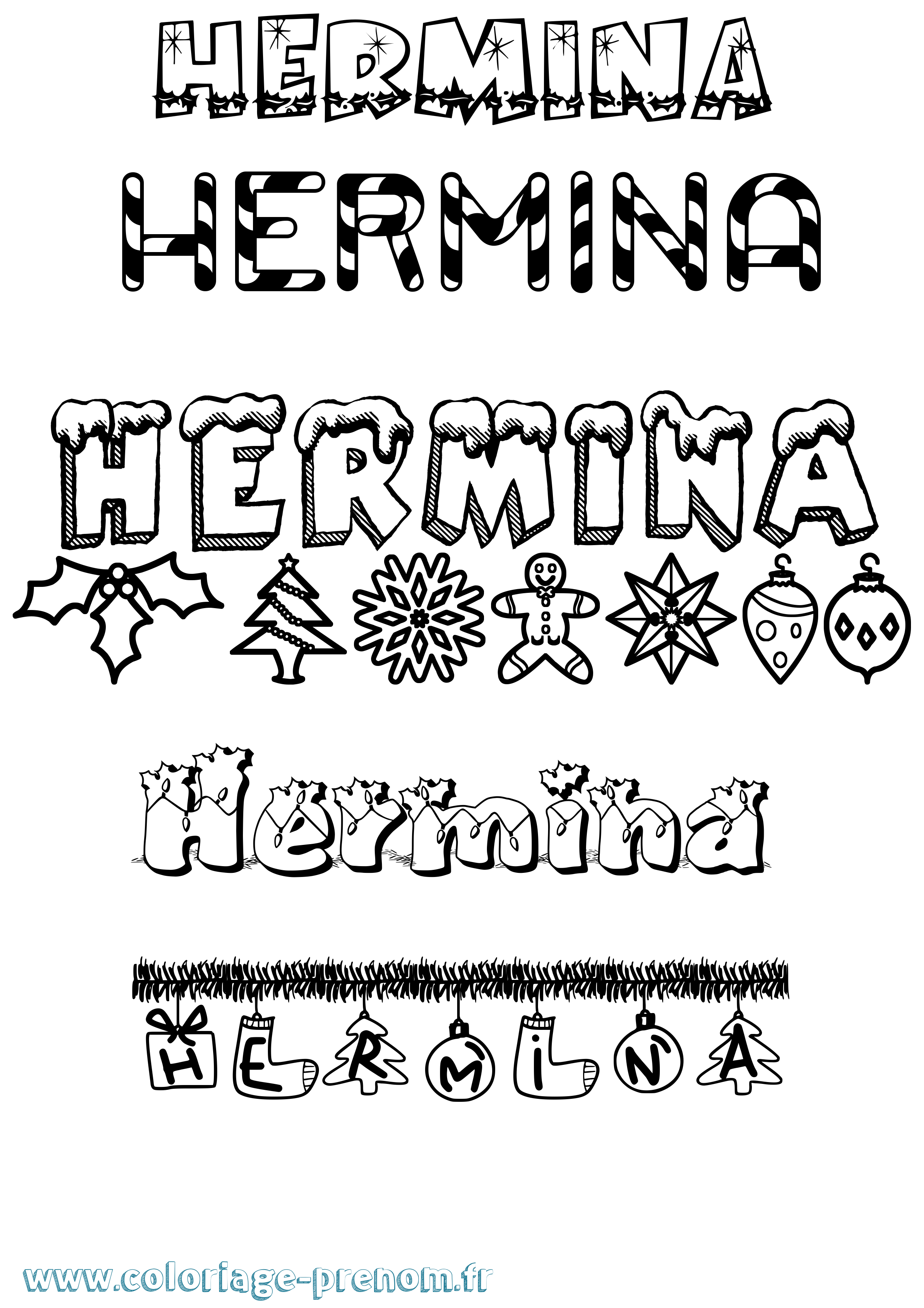Coloriage Hermina Noël Coloriage prénom Hermina Noël