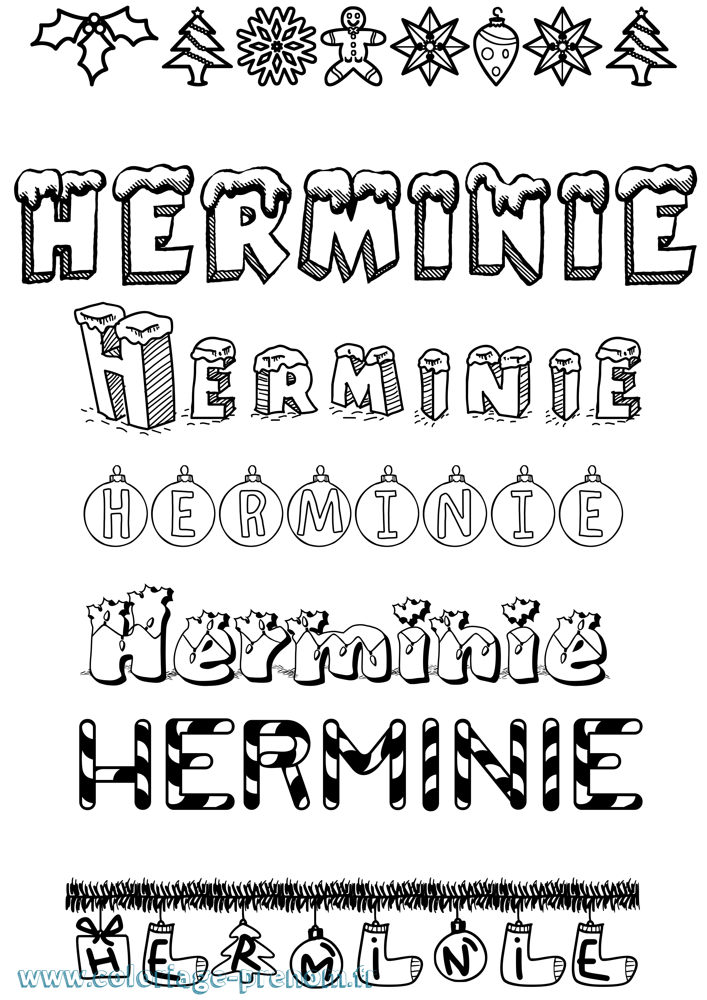 Coloriage Herminie Noël Coloriage prénom Herminie Noël