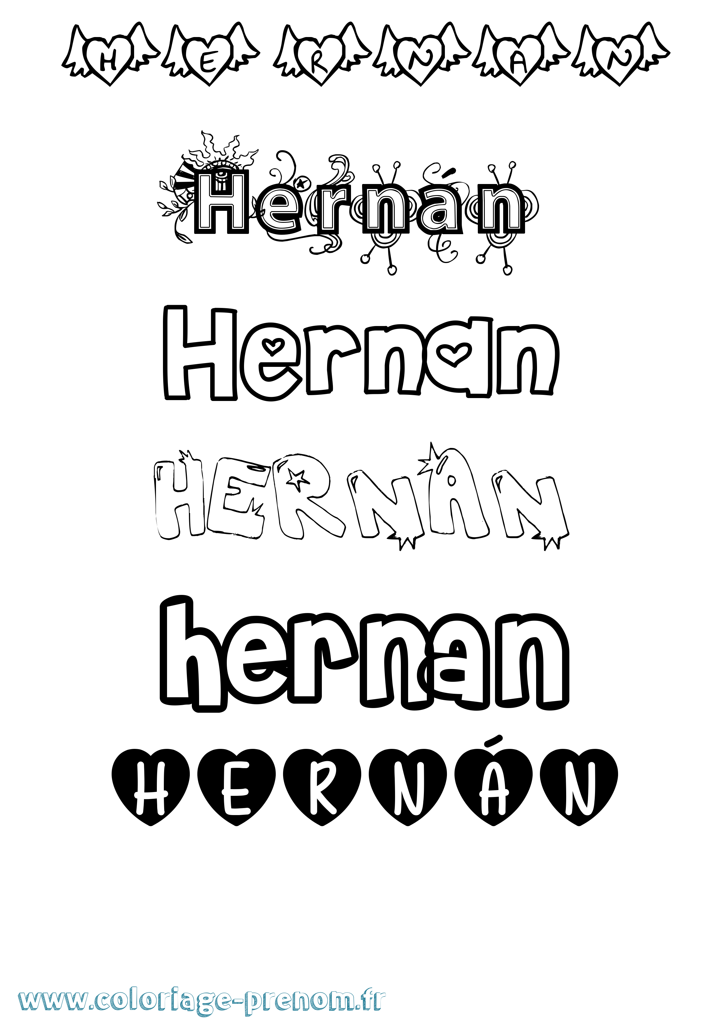 Coloriage Hernán Girly Coloriage prénom Hernán Girly