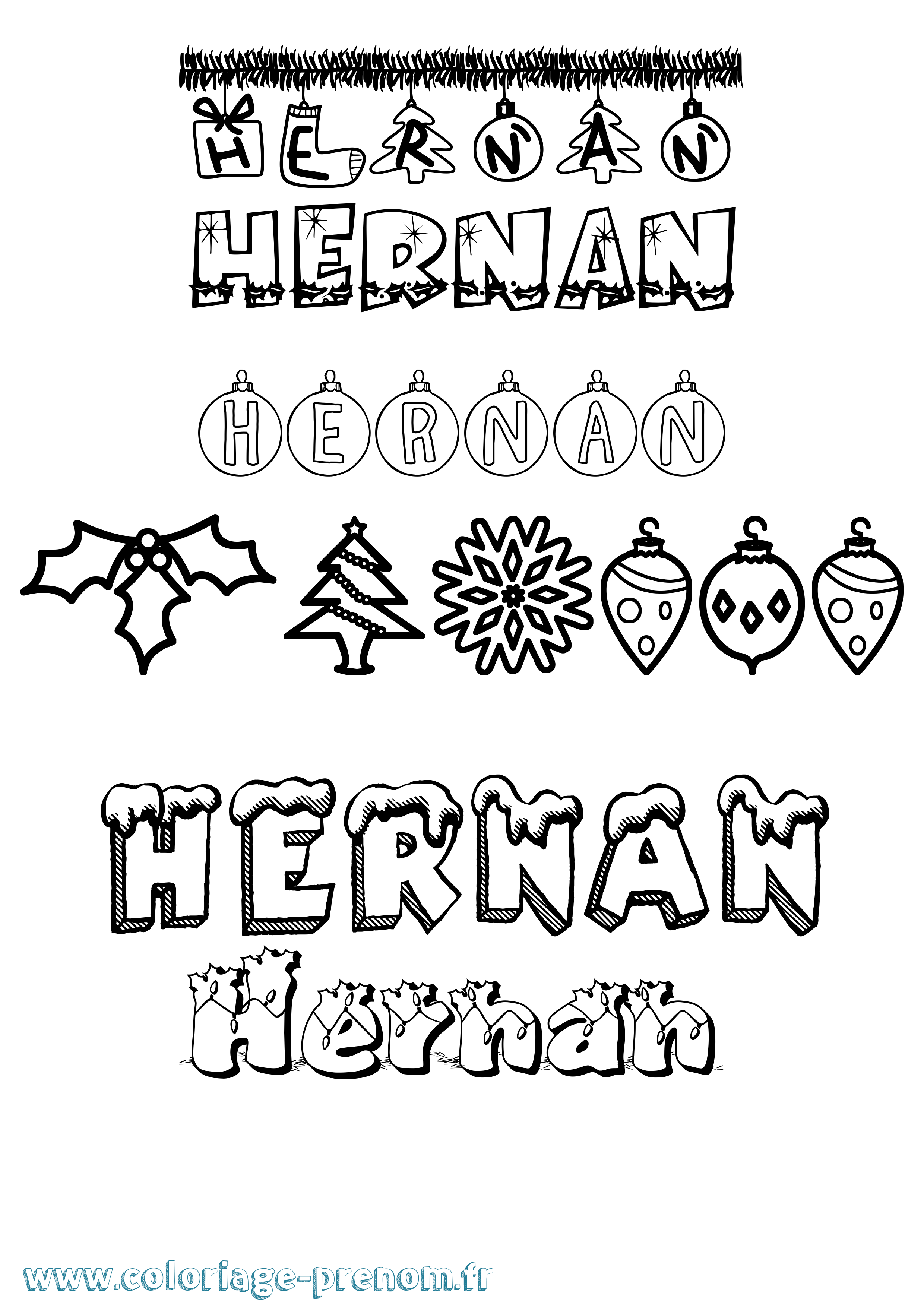 Coloriage Hernán Noël Coloriage prénom Hernán Noël