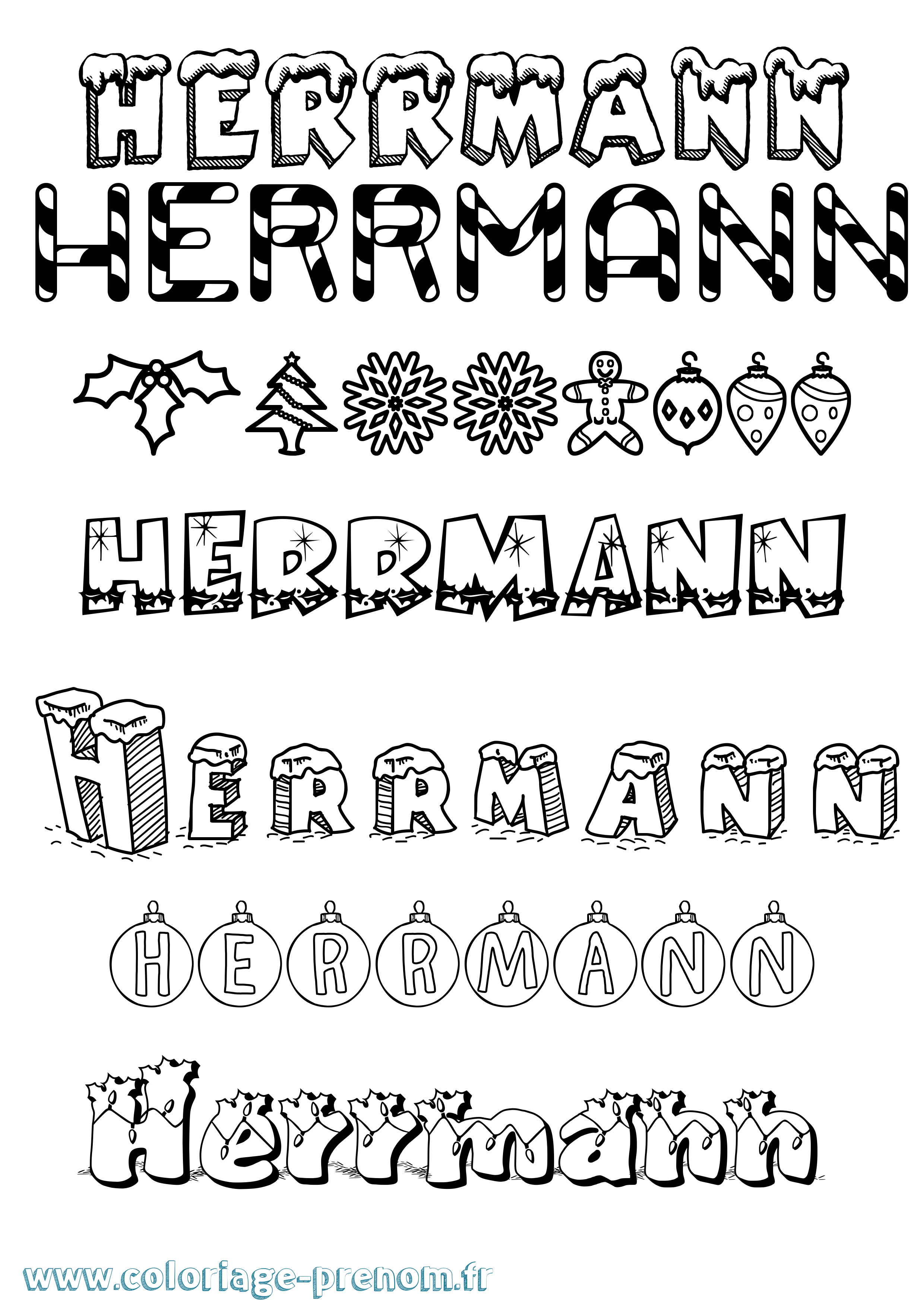 Coloriage Herrmann Noël Coloriage prénom Herrmann Noël