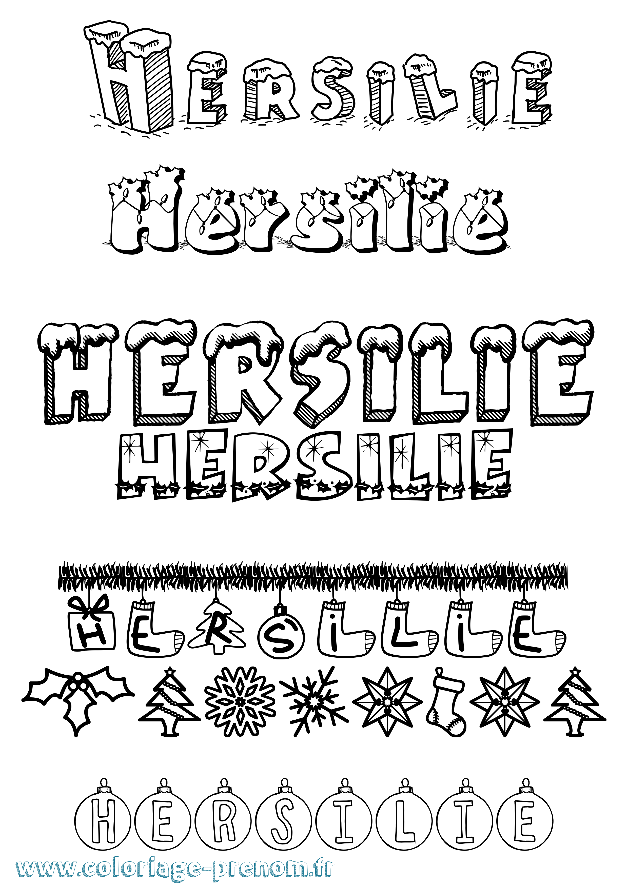 Coloriage Hersilie Noël Coloriage prénom Hersilie Noël