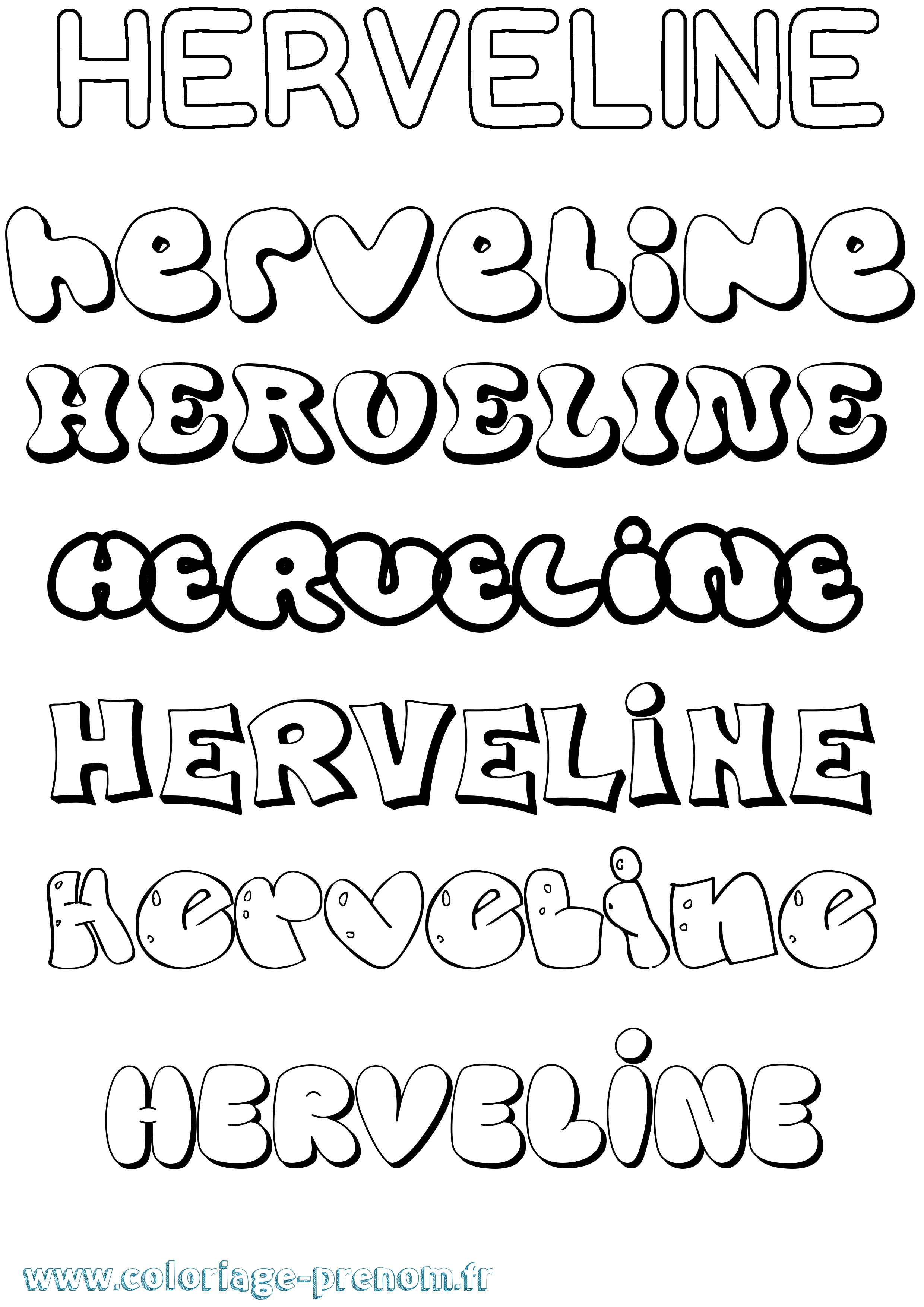 Coloriage Herveline Bubble Coloriage prénom Herveline Bubble