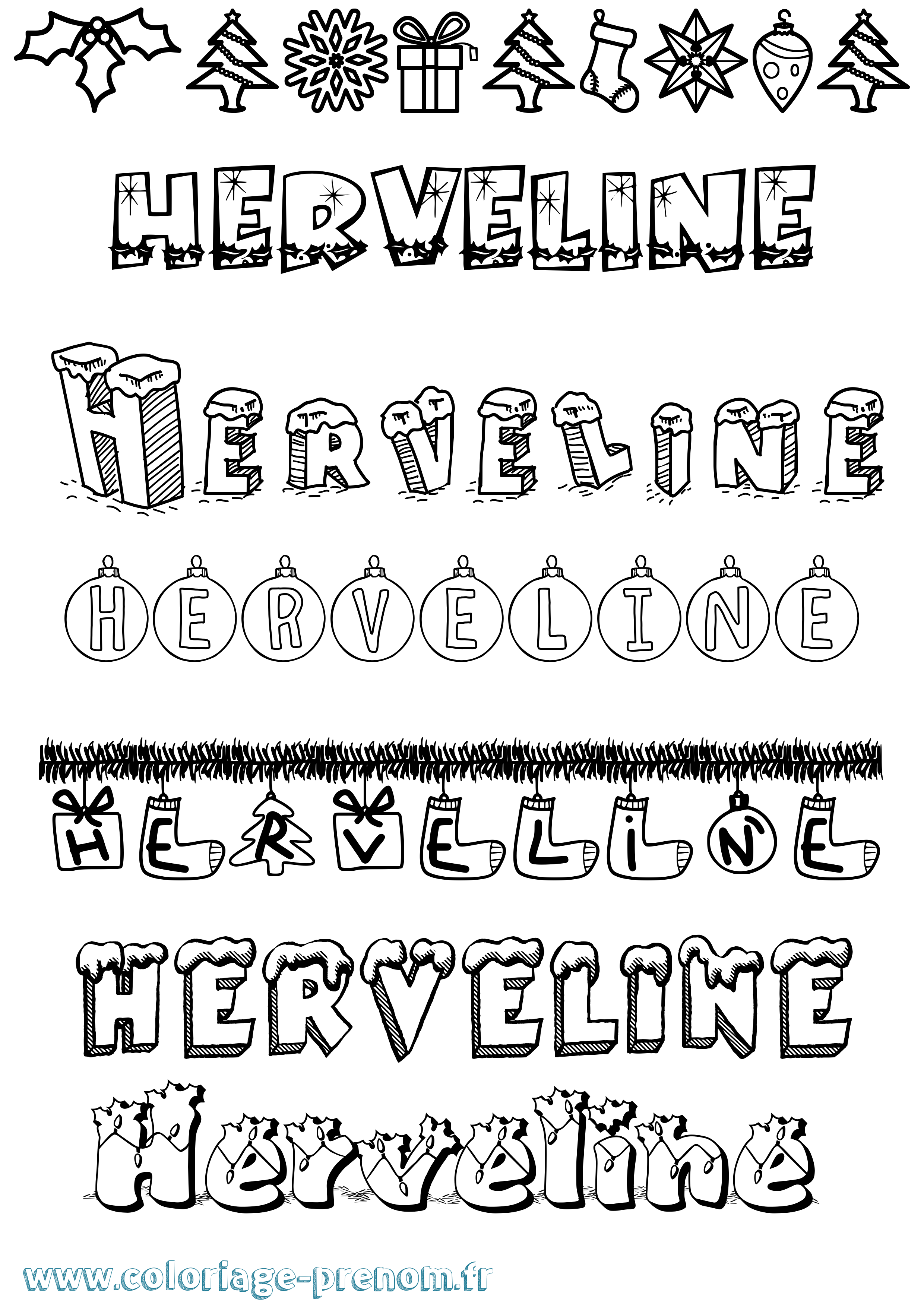 Coloriage Herveline Noël Coloriage prénom Herveline Noël