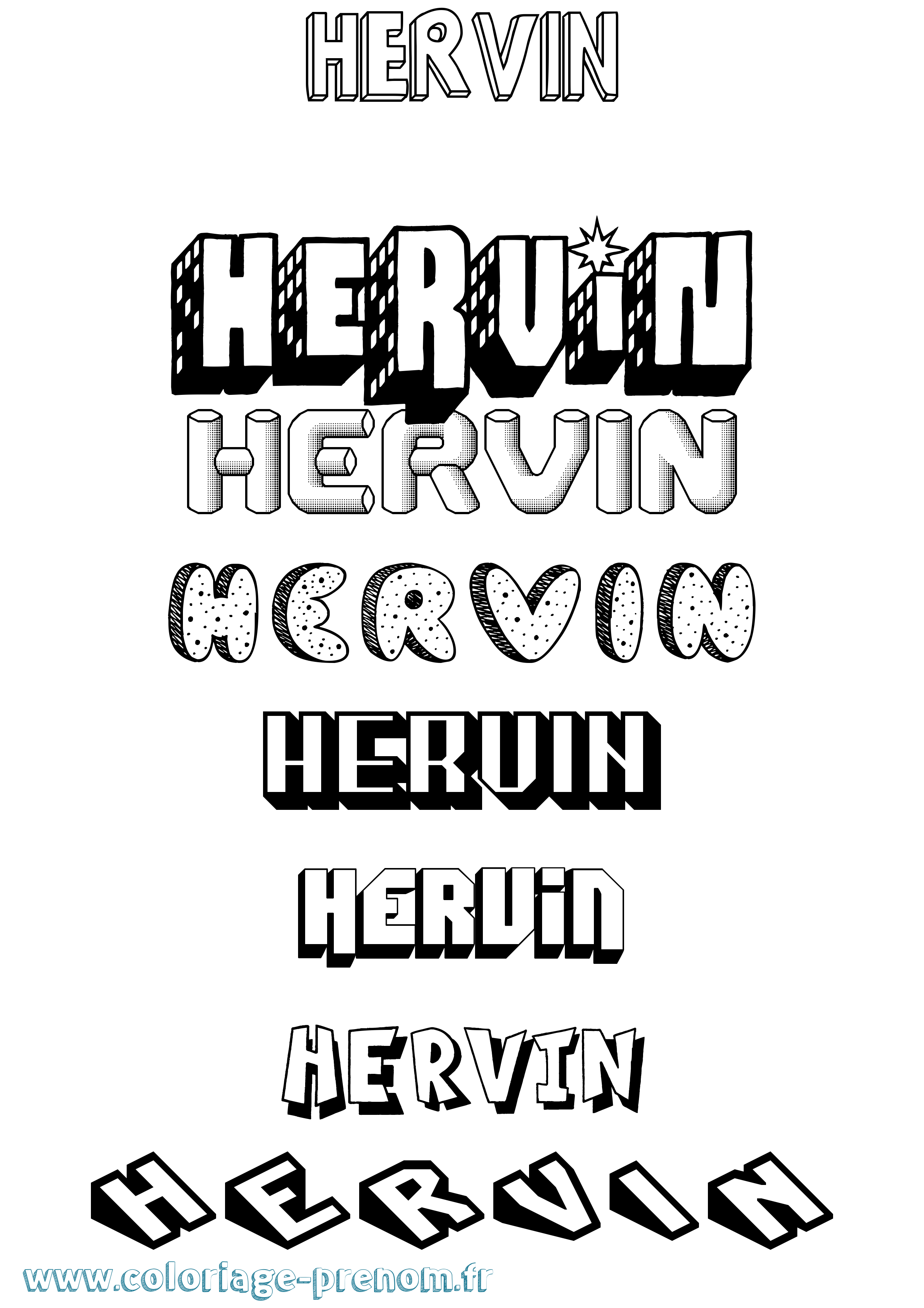 Coloriage Hervin Effet 3D Coloriage prénom Hervin Effet 3D