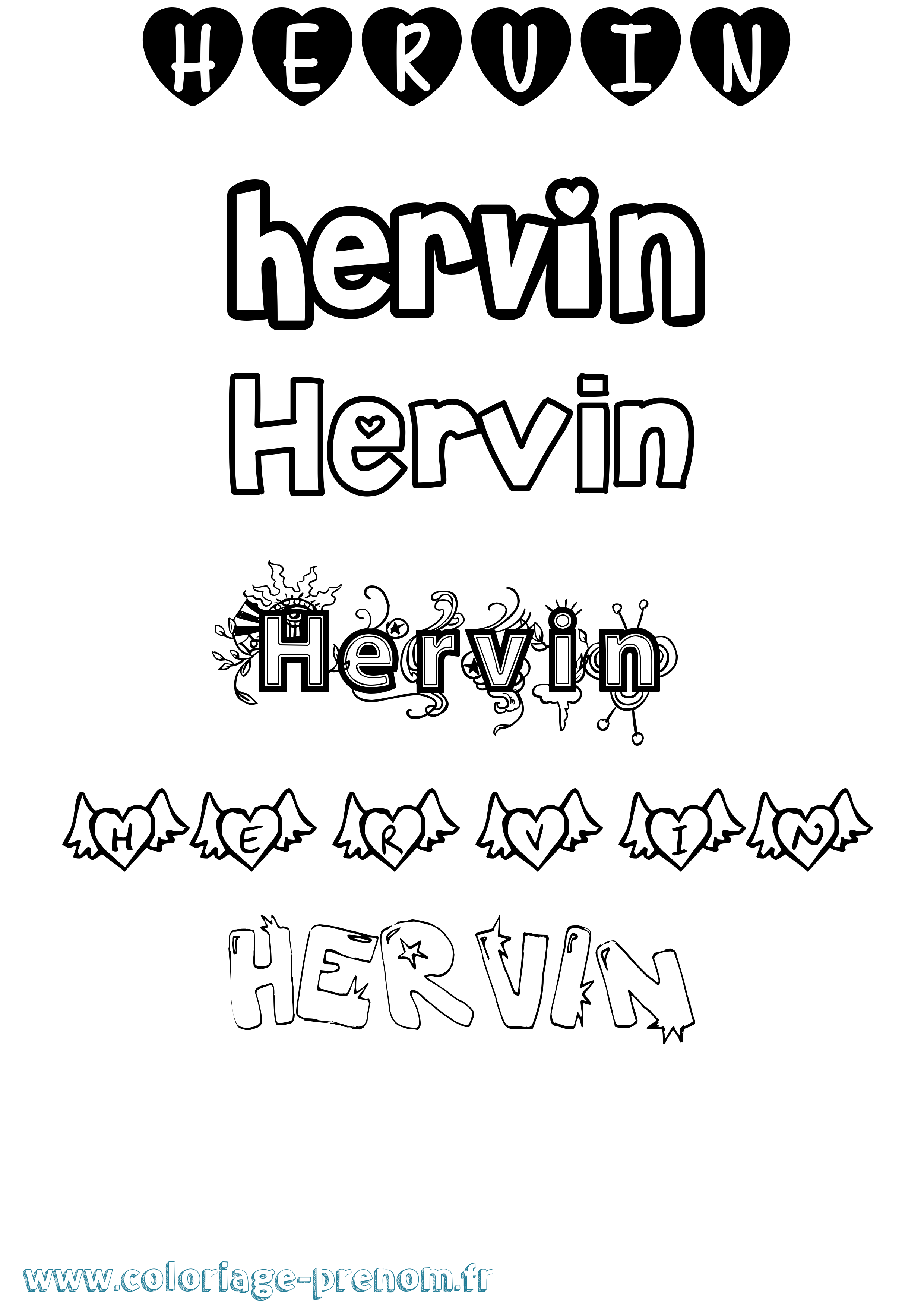 Coloriage Hervin Girly Coloriage prénom Hervin Girly