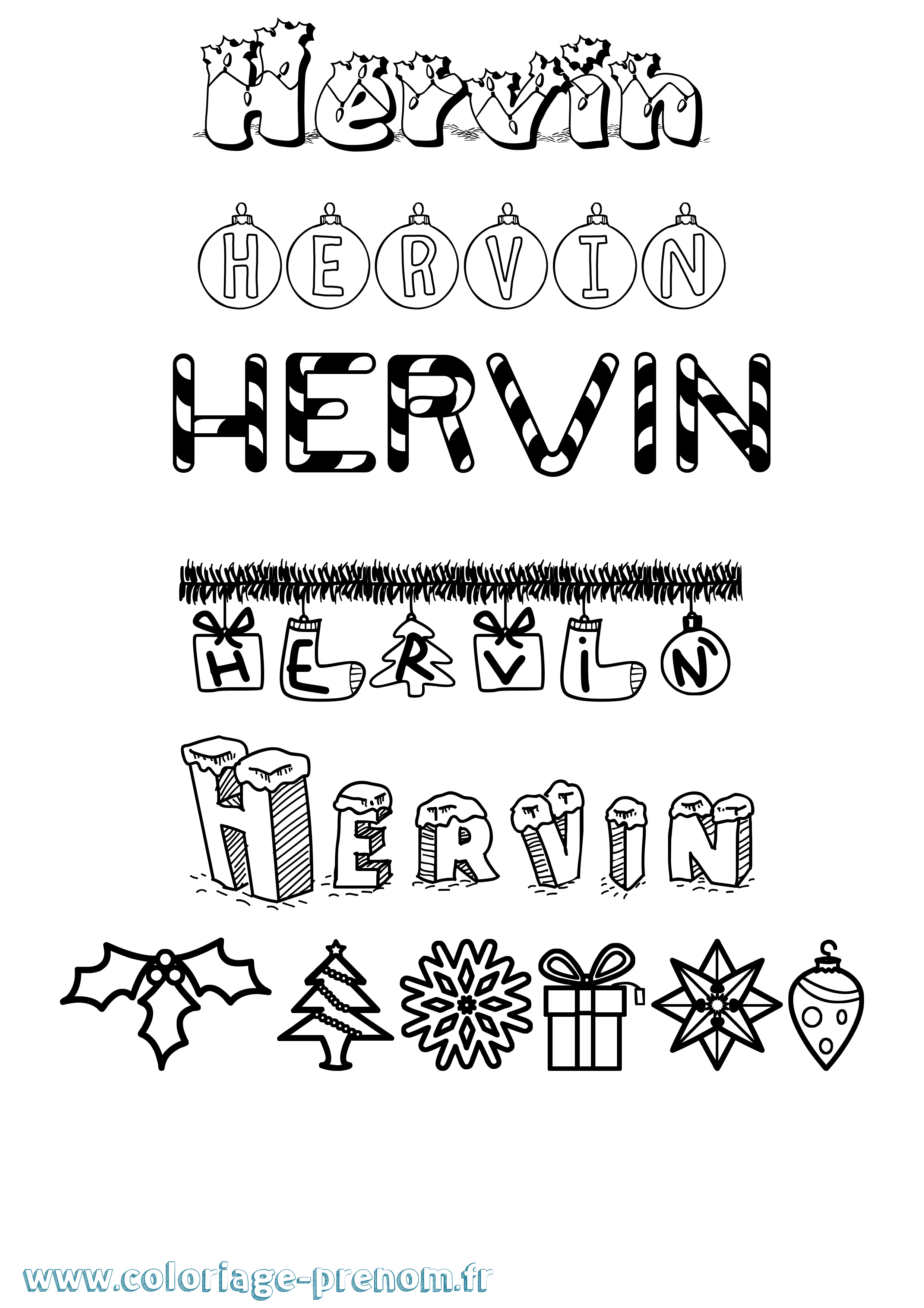Coloriage Hervin Noël Coloriage prénom Hervin Noël