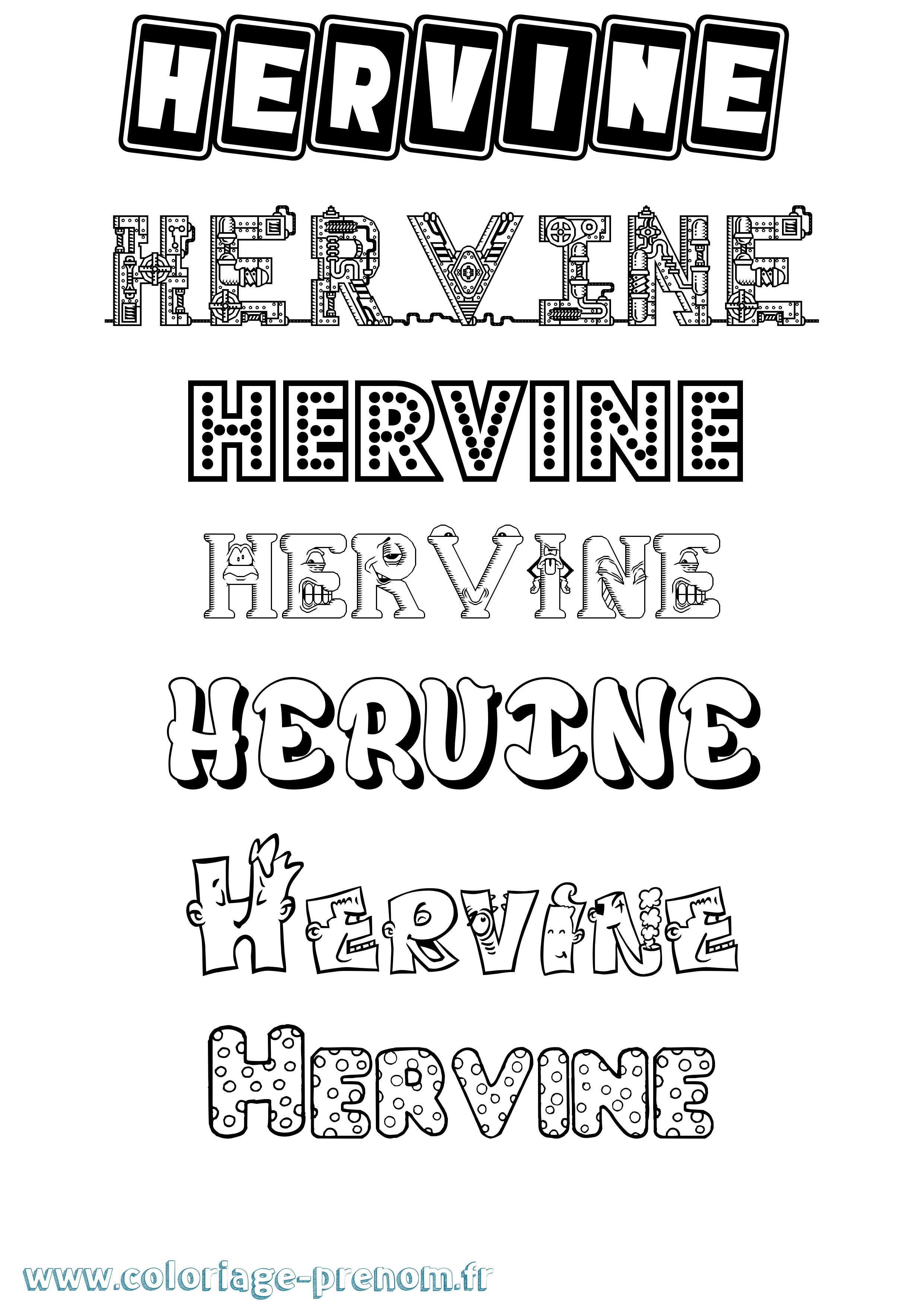 Coloriage Hervine Fun Coloriage prénom Hervine Fun