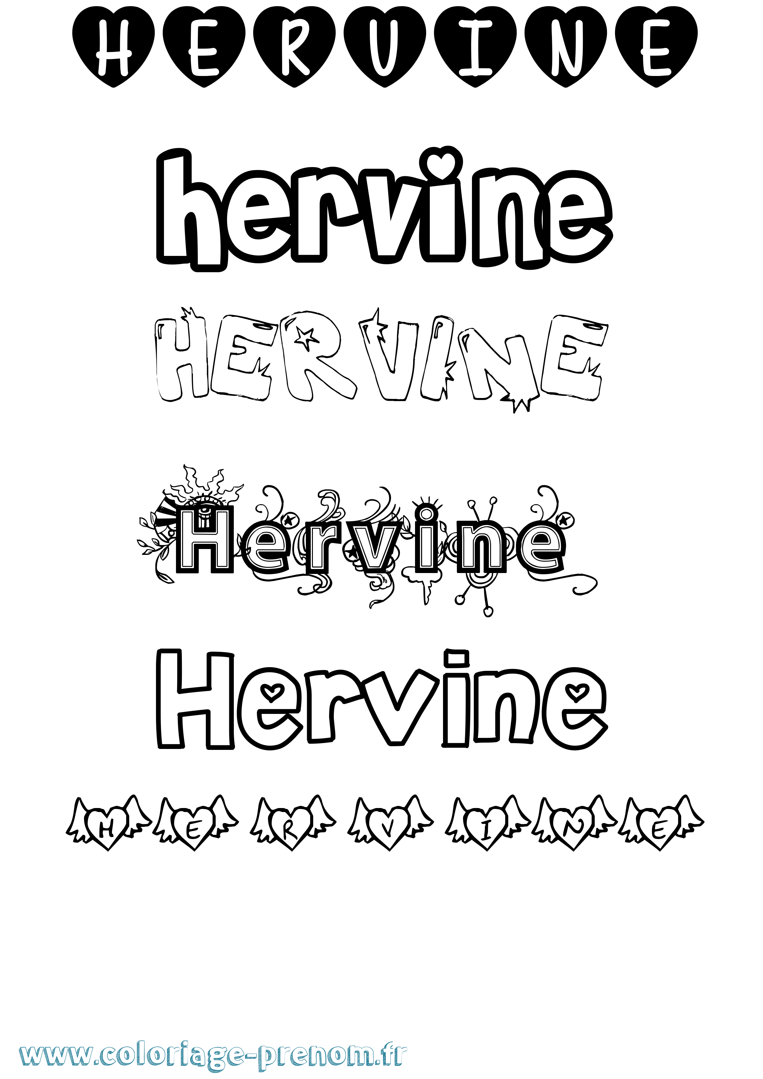 Coloriage Hervine Girly Coloriage prénom Hervine Girly