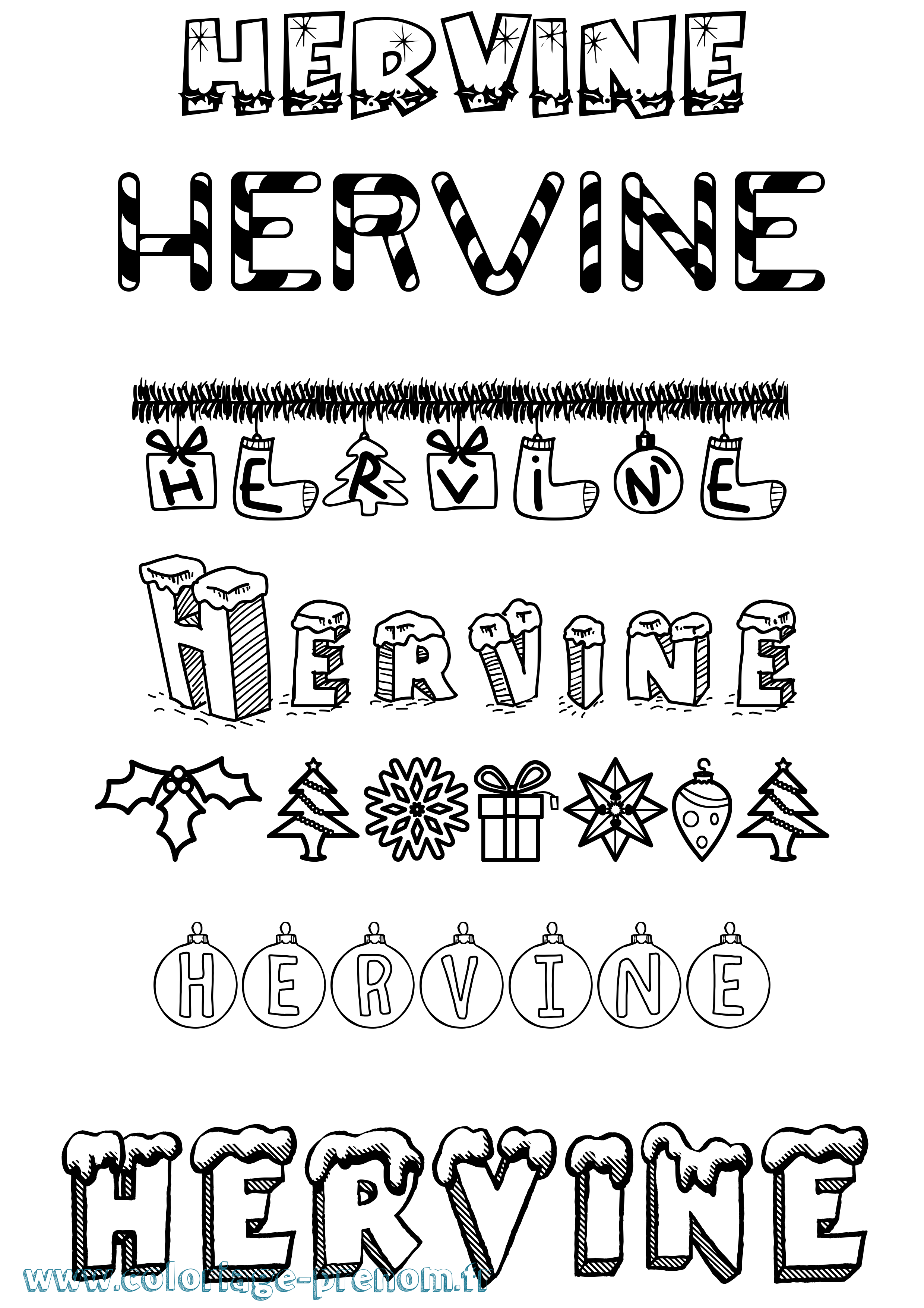 Coloriage Hervine Noël Coloriage prénom Hervine Noël