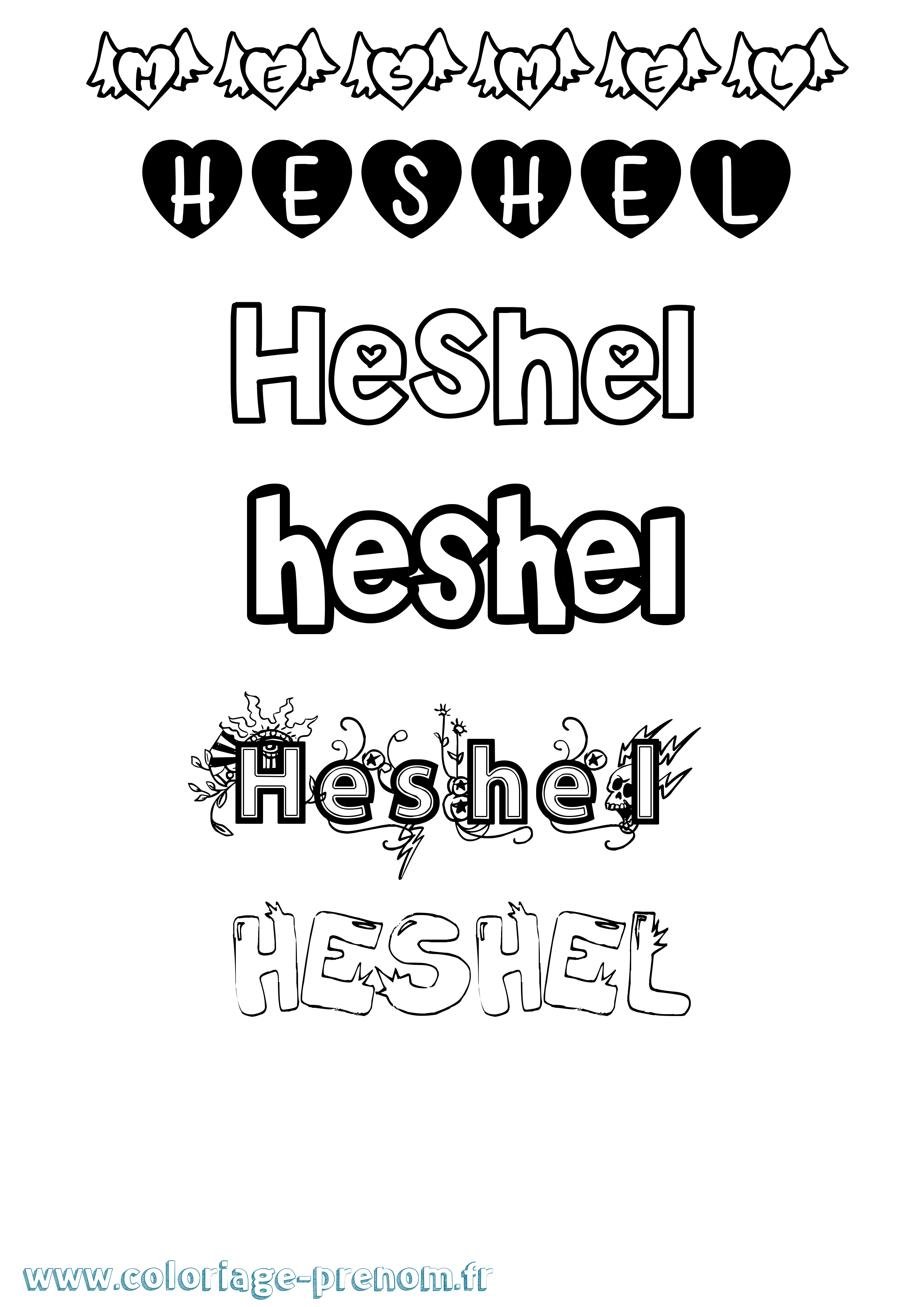 Coloriage Heshel Girly Coloriage prénom Heshel Girly