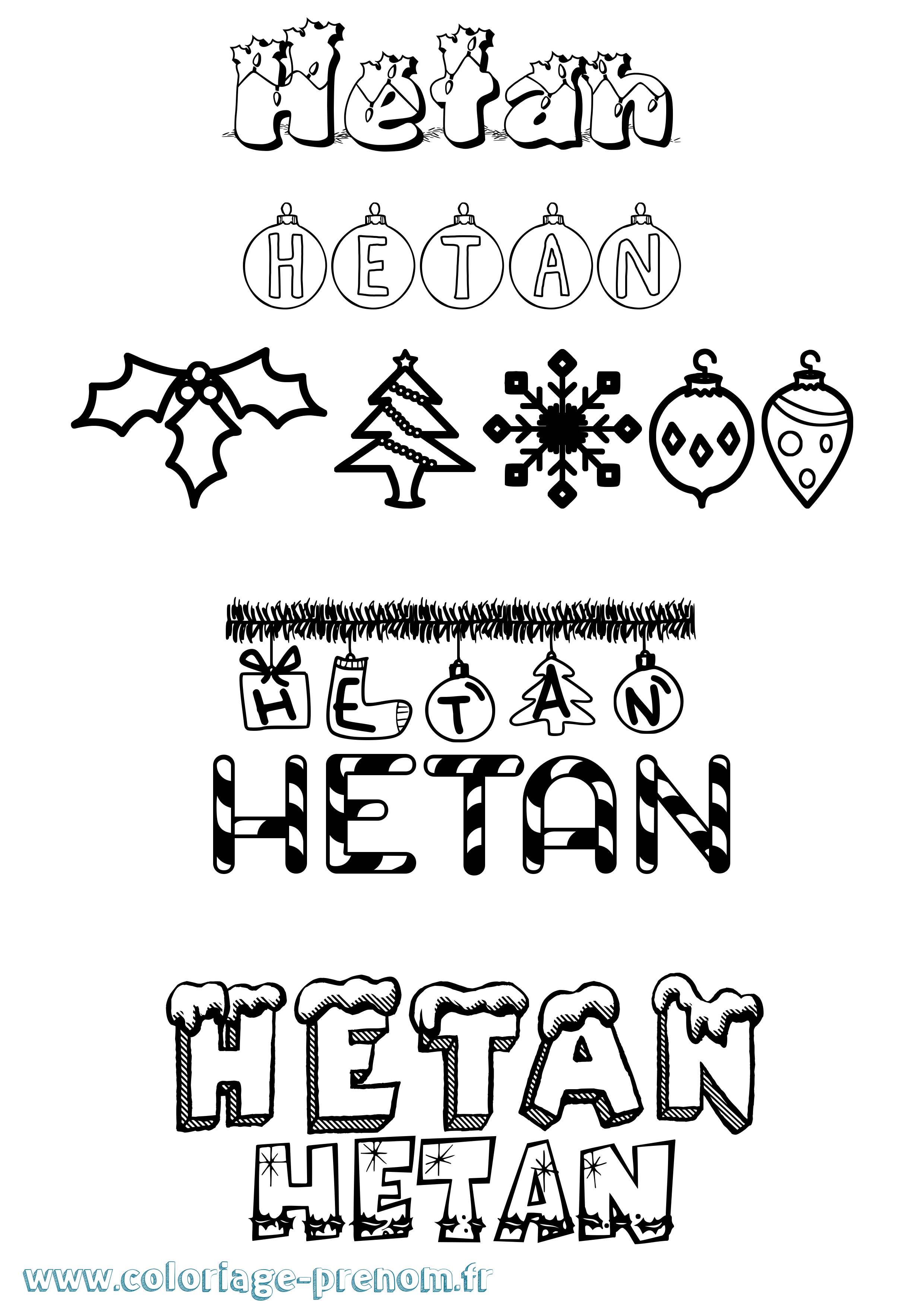 Coloriage Hetan Noël Coloriage prénom Hetan Noël