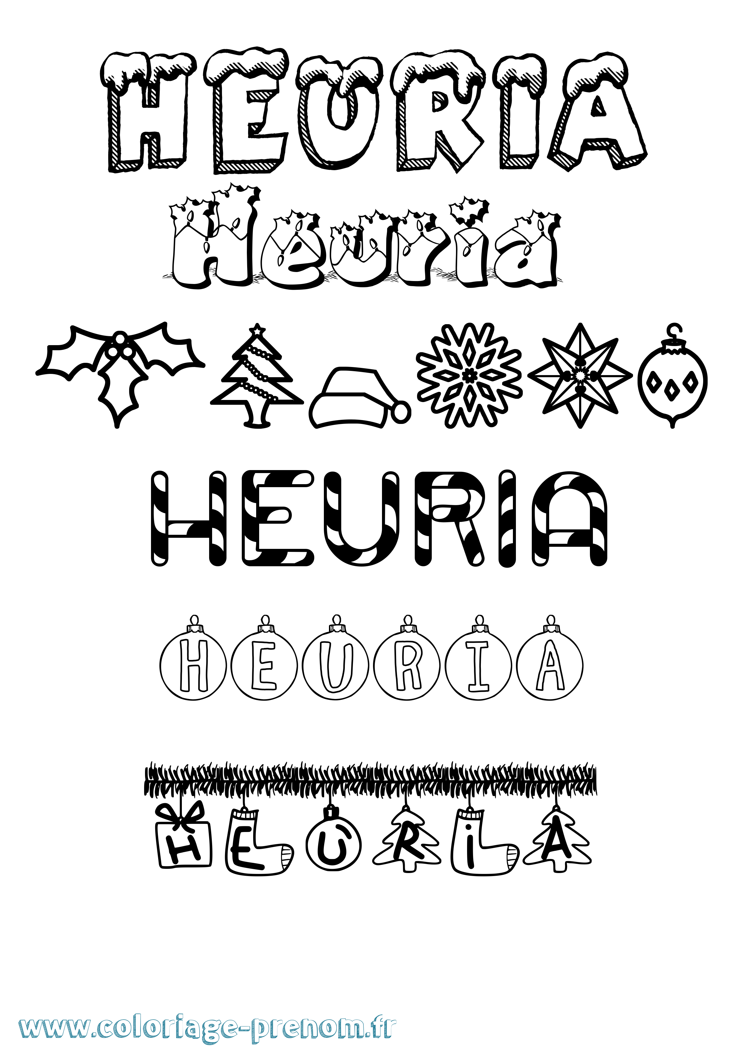 Coloriage Heuria Noël Coloriage prénom Heuria Noël