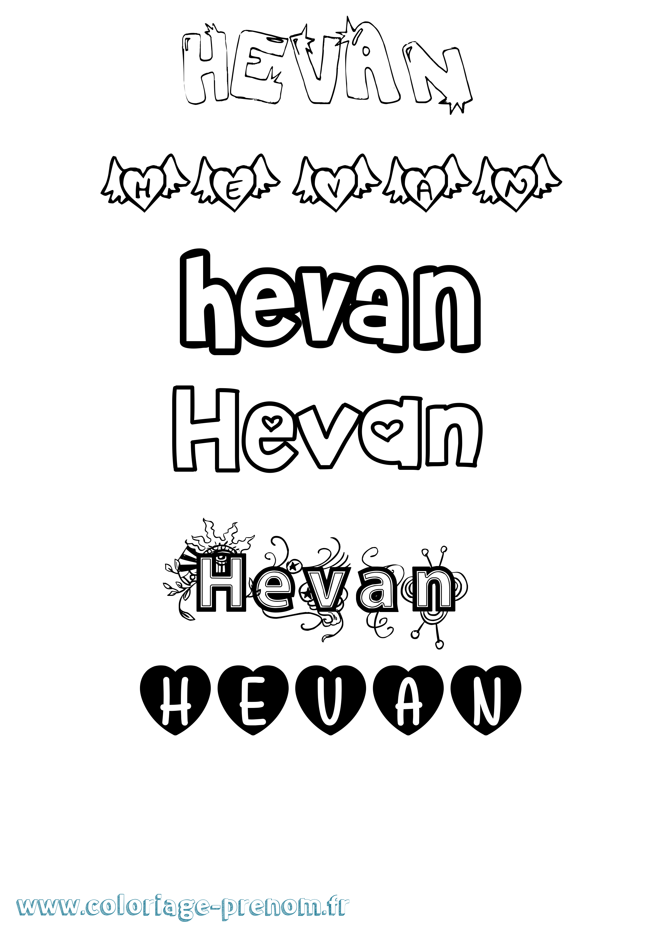 Coloriage Hevan Girly Coloriage prénom Hevan Girly