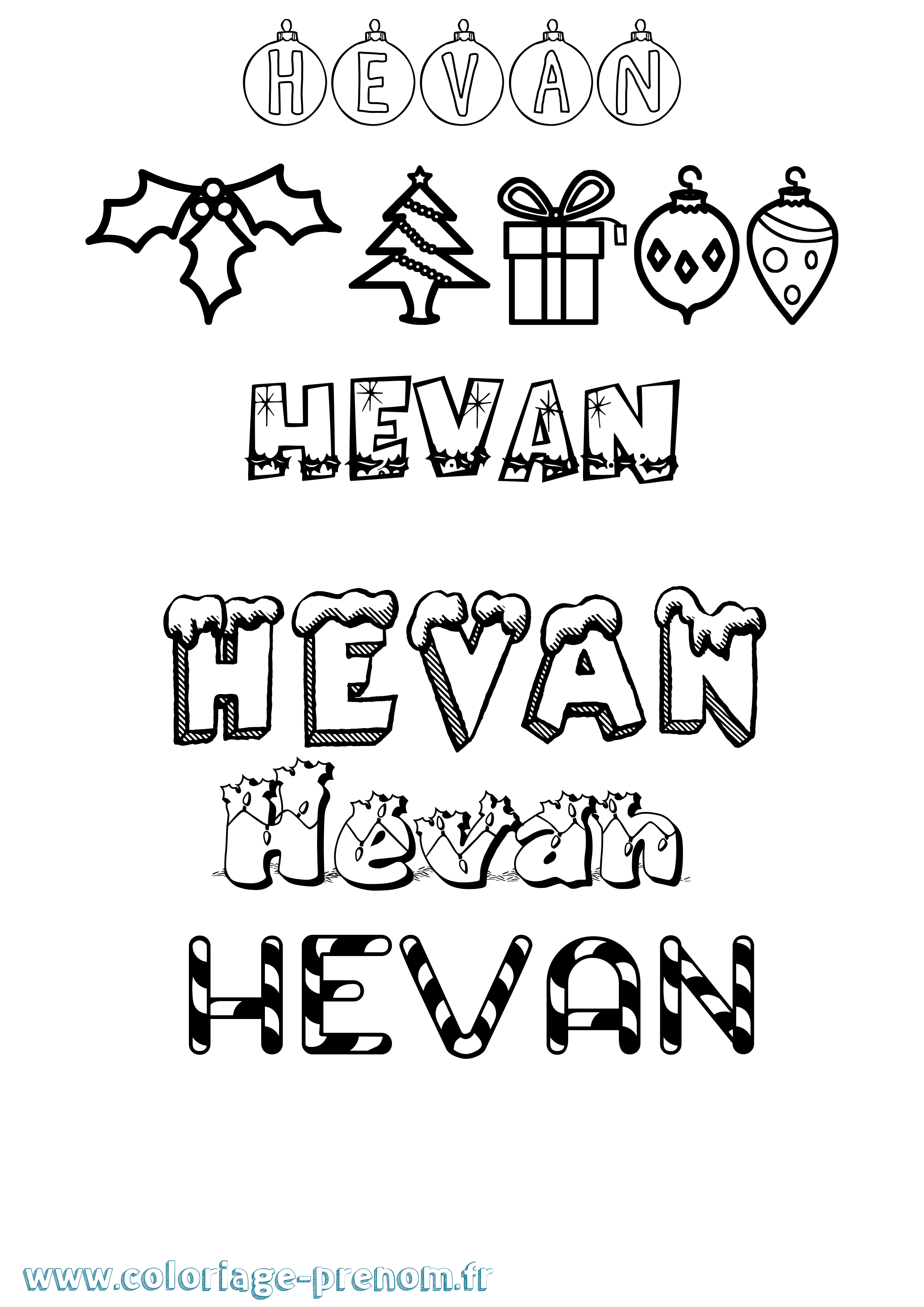 Coloriage Hevan Noël Coloriage prénom Hevan Noël