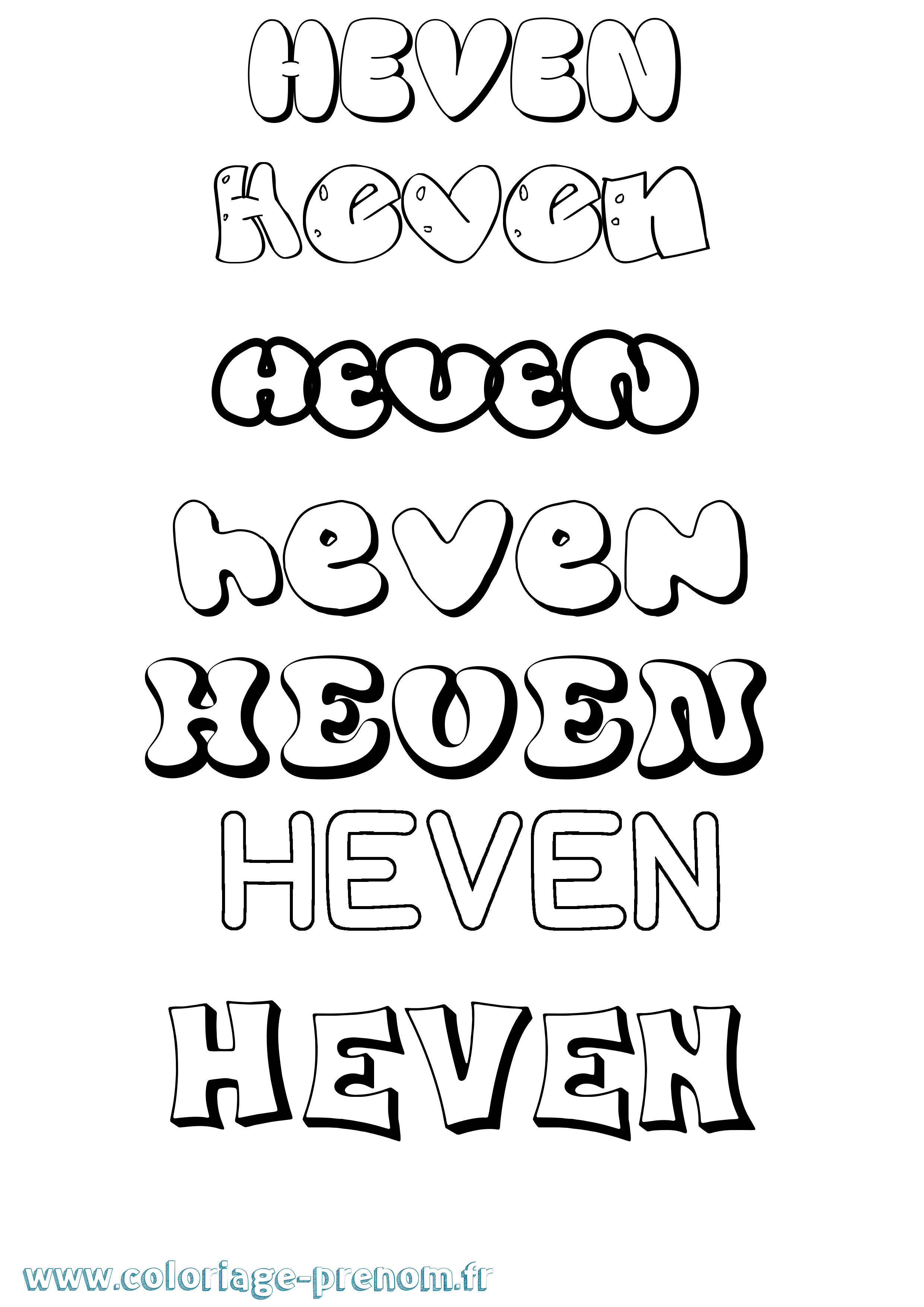 Coloriage Heven Bubble Coloriage prénom Heven Bubble