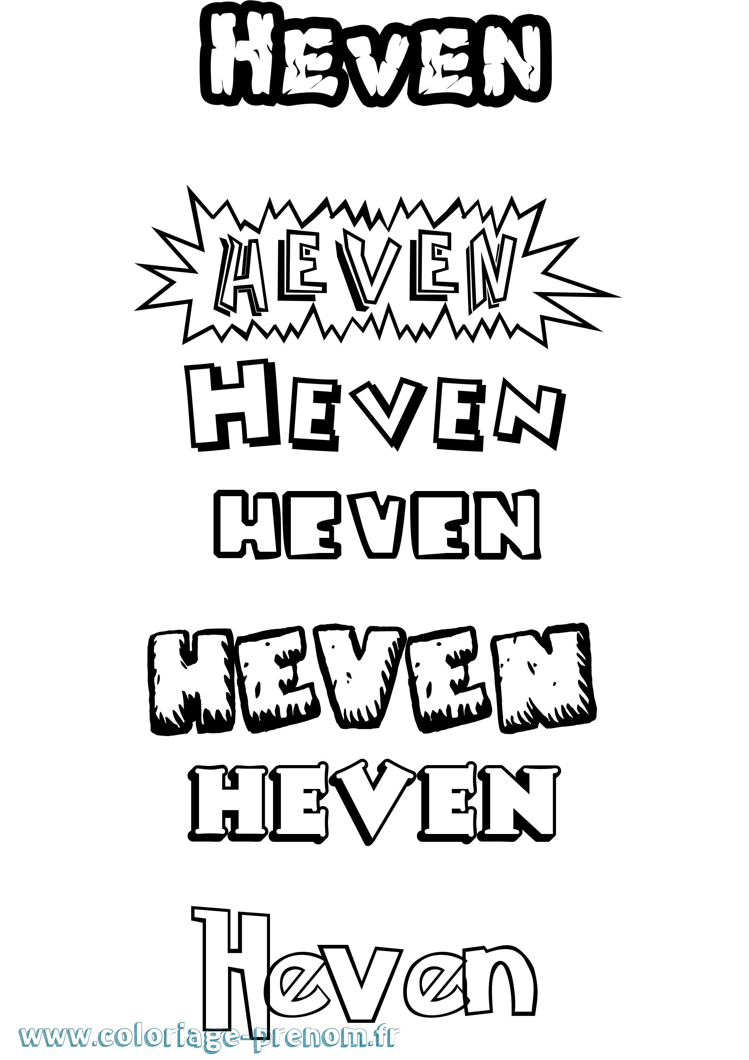 Coloriage Heven Dessin Animé Coloriage prénom Heven Dessin Animé