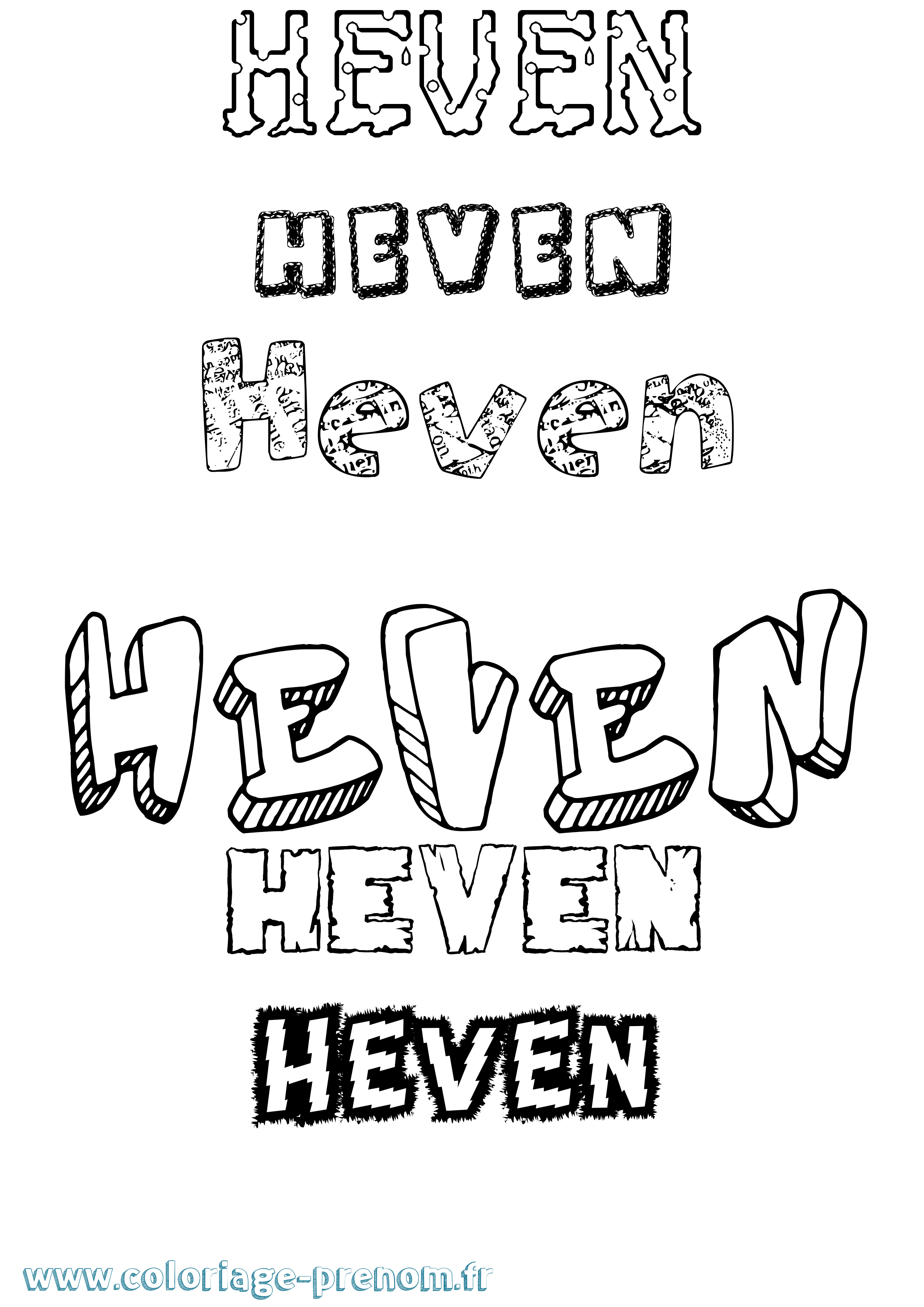 Coloriage Heven Destructuré Coloriage prénom Heven Destructuré