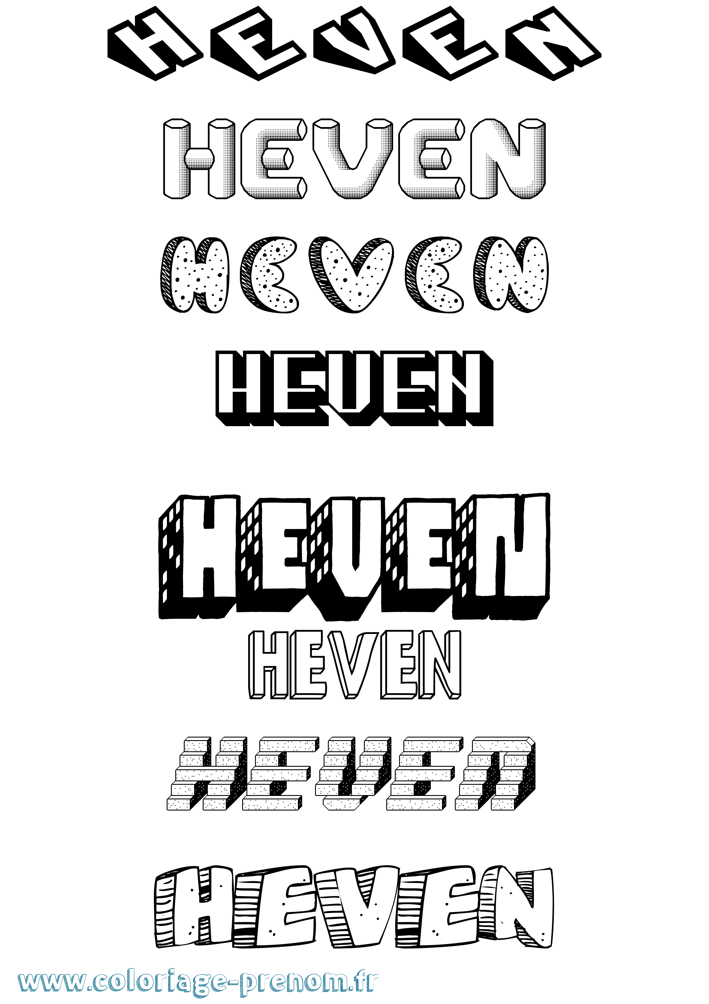 Coloriage Heven Effet 3D Coloriage prénom Heven Effet 3D