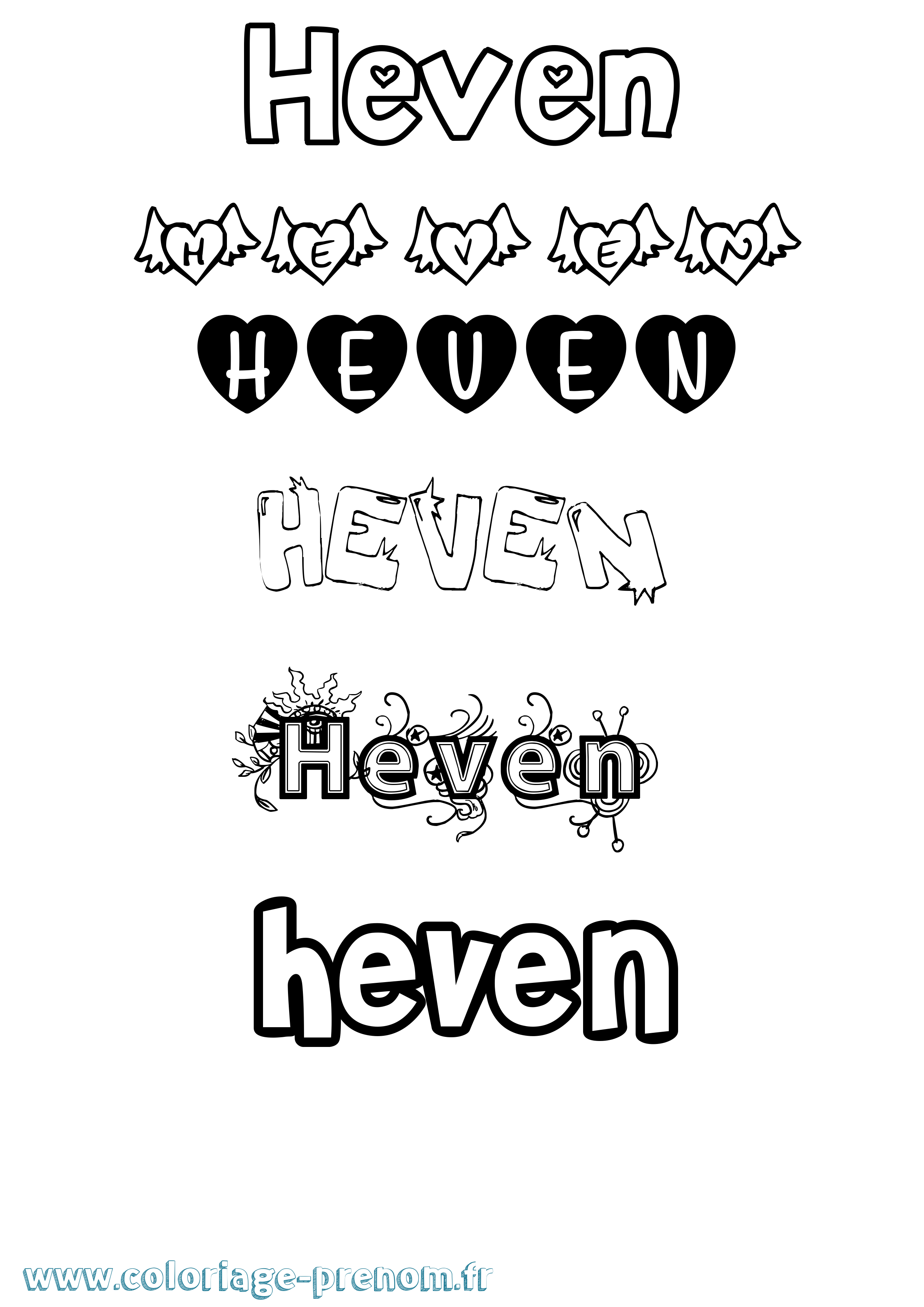 Coloriage Heven Girly Coloriage prénom Heven Girly