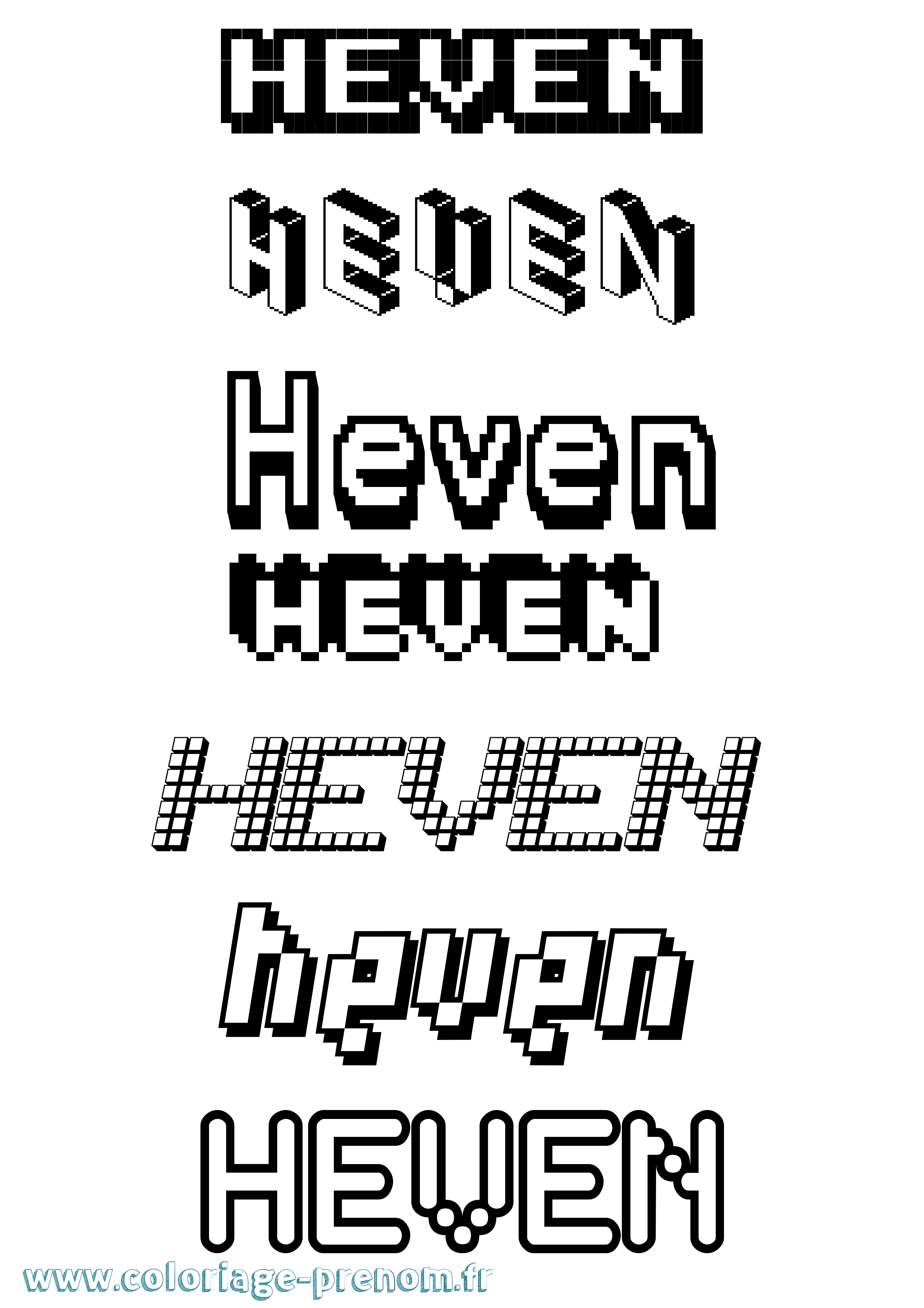 Coloriage Heven Pixel Coloriage prénom Heven Pixel