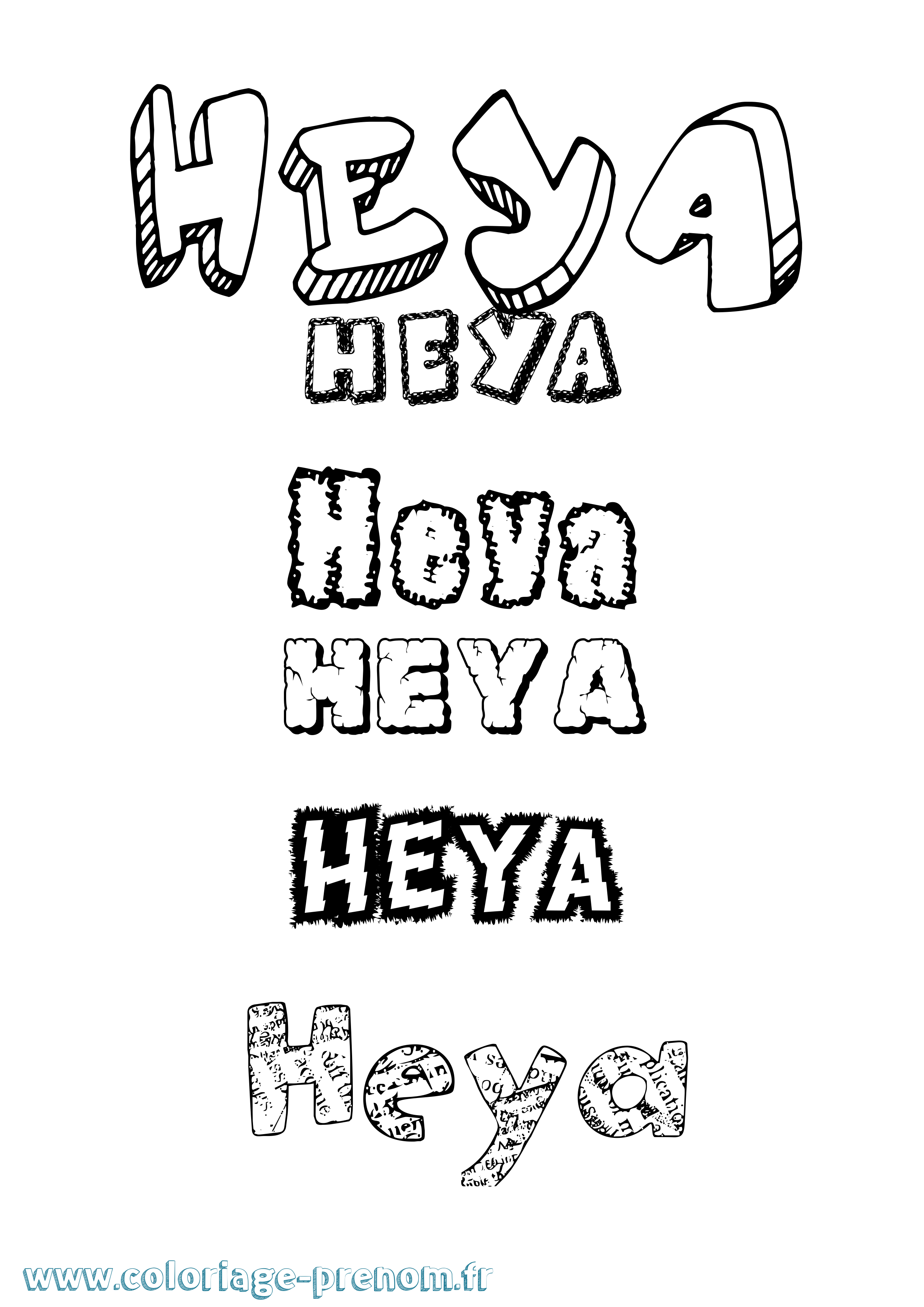 Coloriage Heya Destructuré Coloriage prénom Heya Destructuré