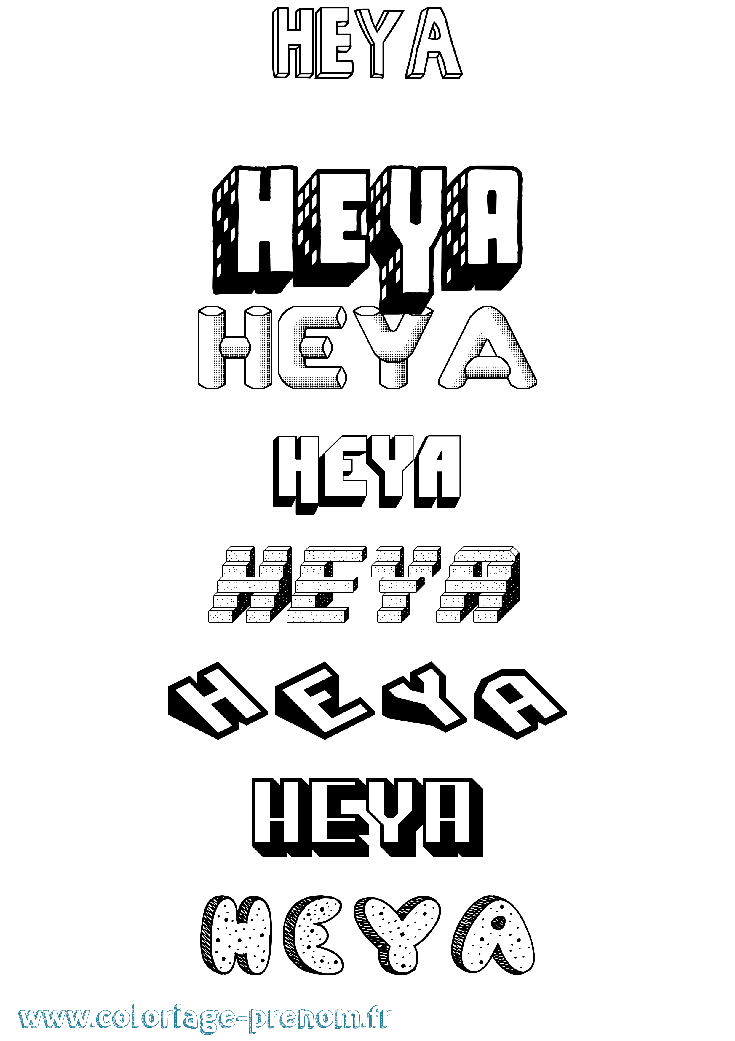 Coloriage Heya Effet 3D Coloriage prénom Heya Effet 3D