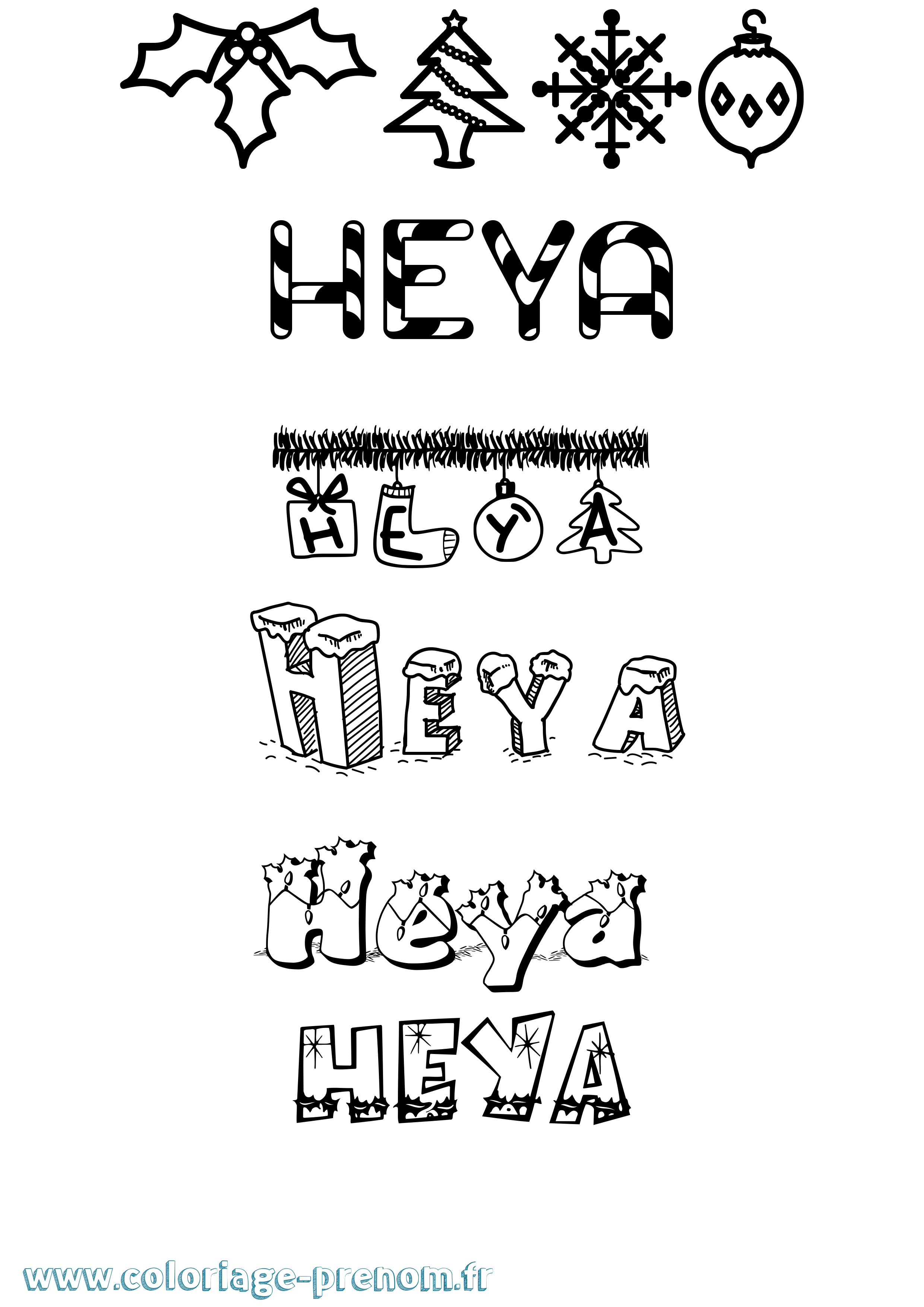 Coloriage Heya Noël Coloriage prénom Heya Noël