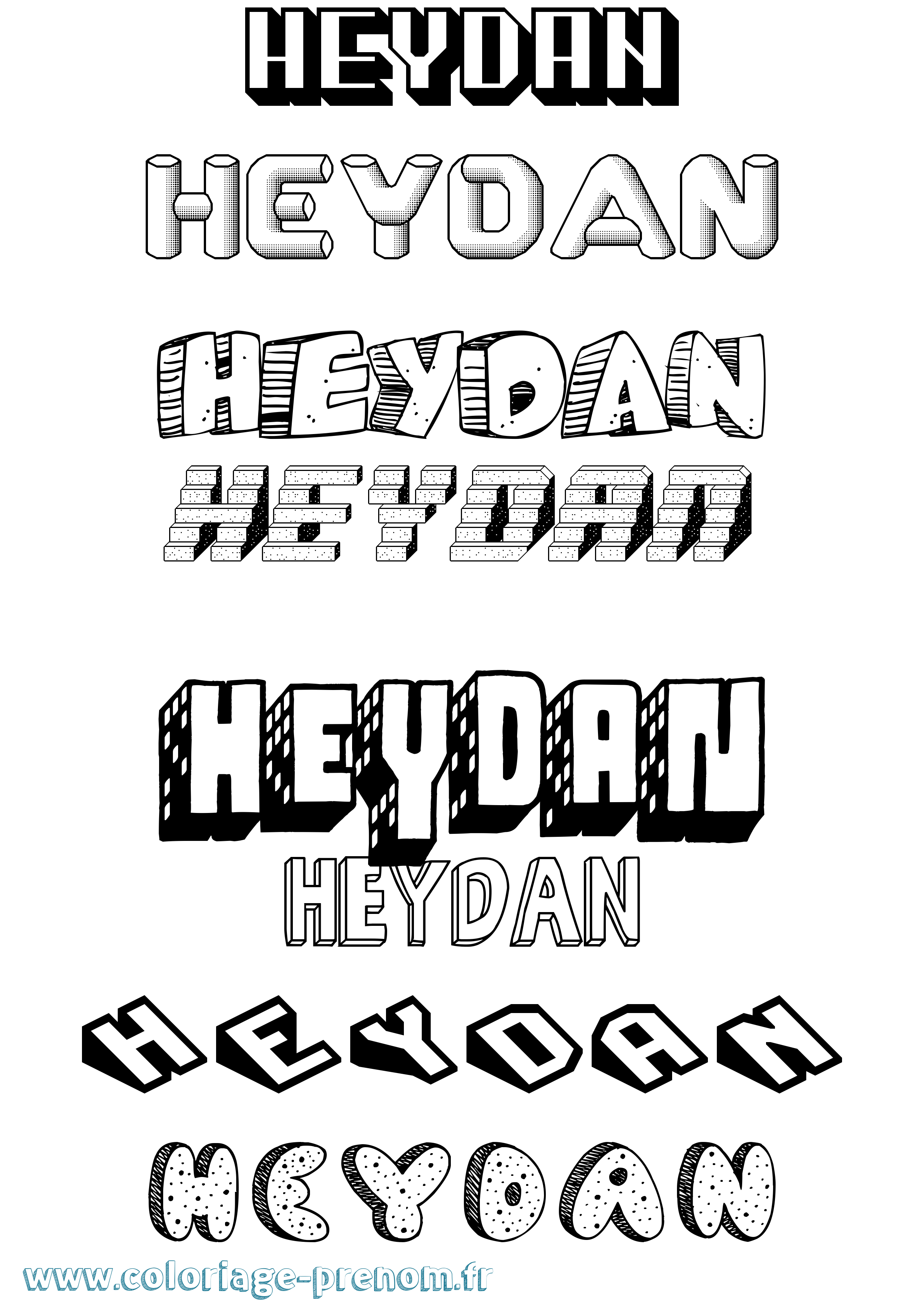Coloriage Heydan Effet 3D Coloriage prénom Heydan Effet 3D