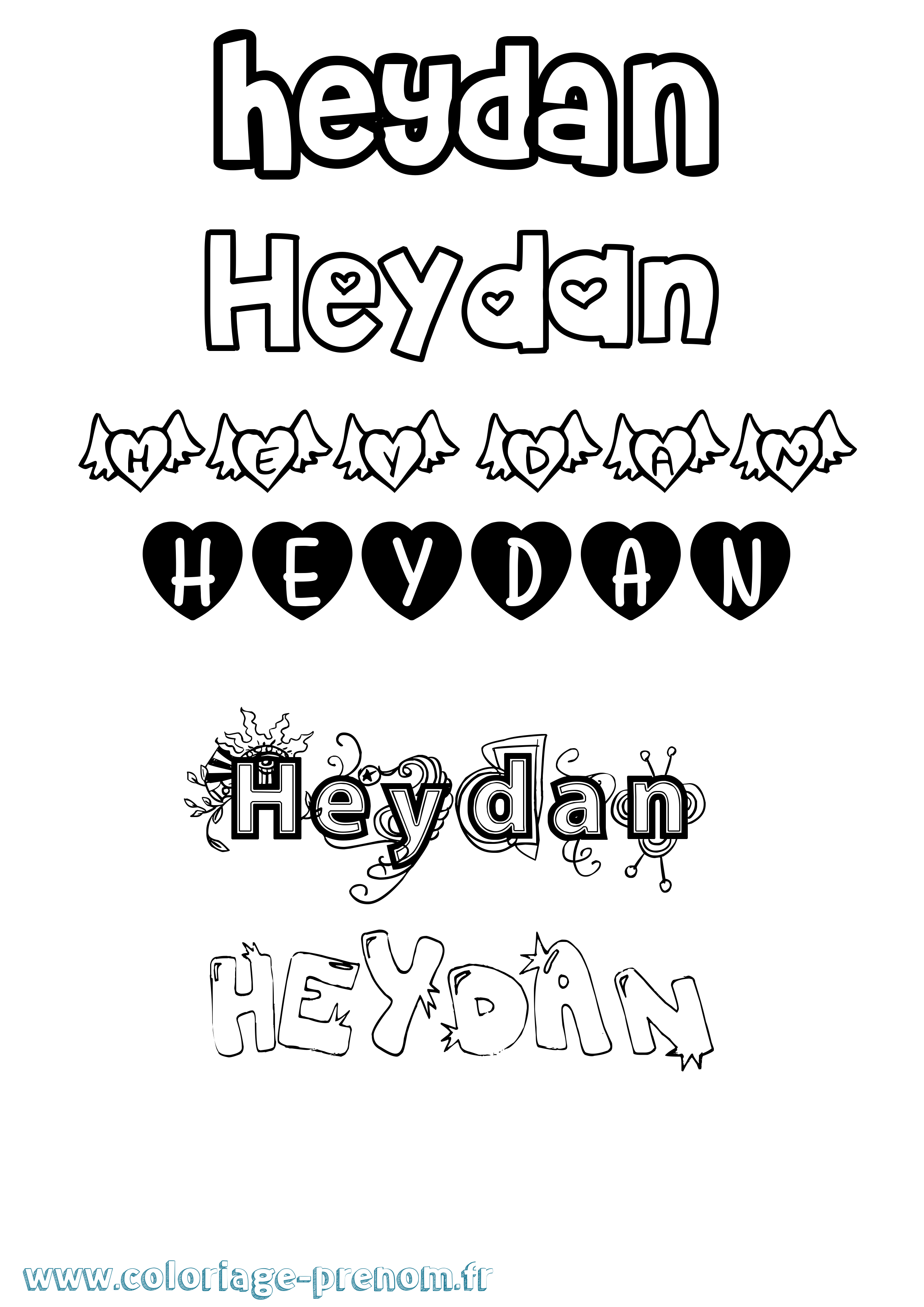 Coloriage Heydan Girly Coloriage prénom Heydan Girly