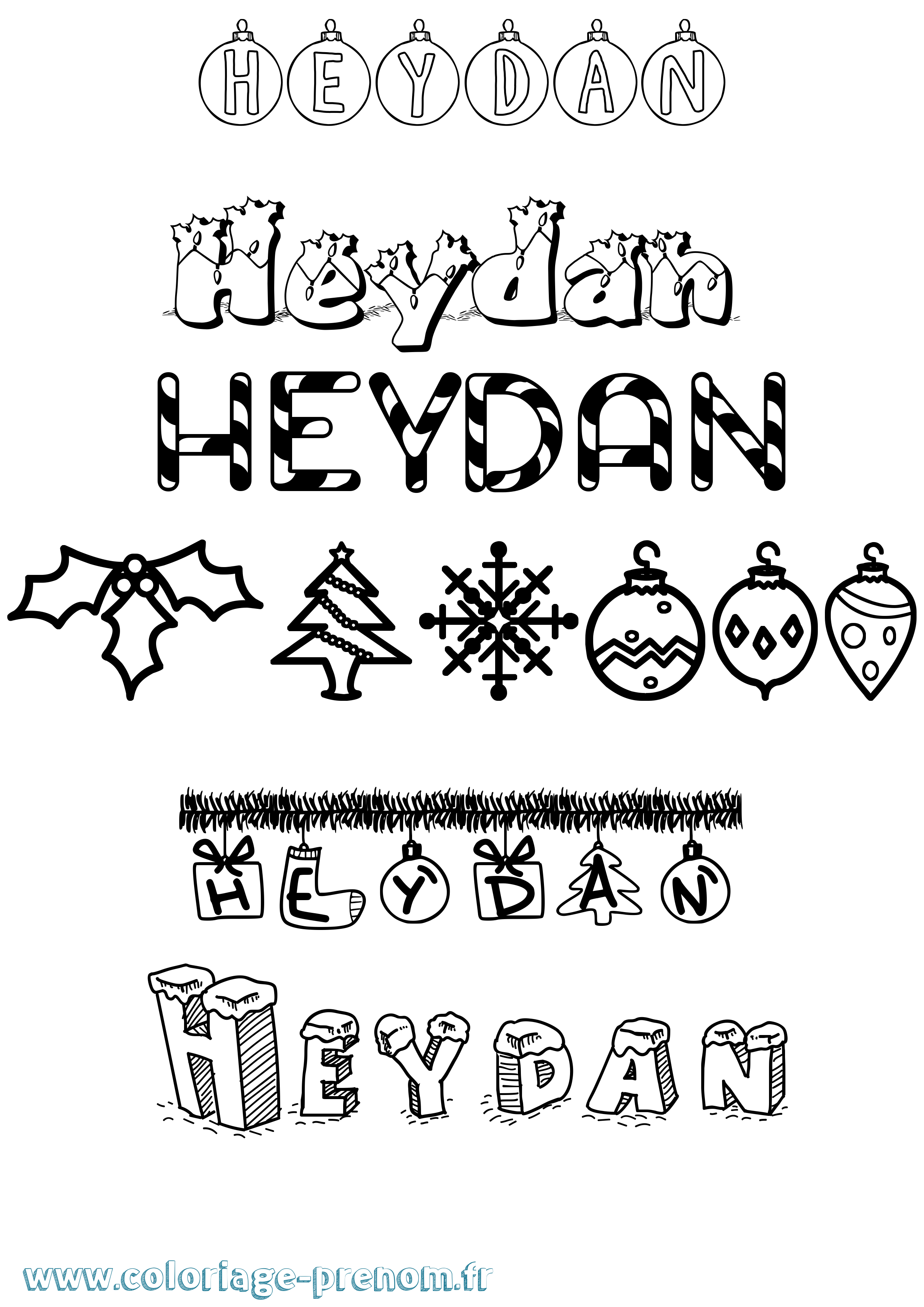 Coloriage Heydan Noël Coloriage prénom Heydan Noël