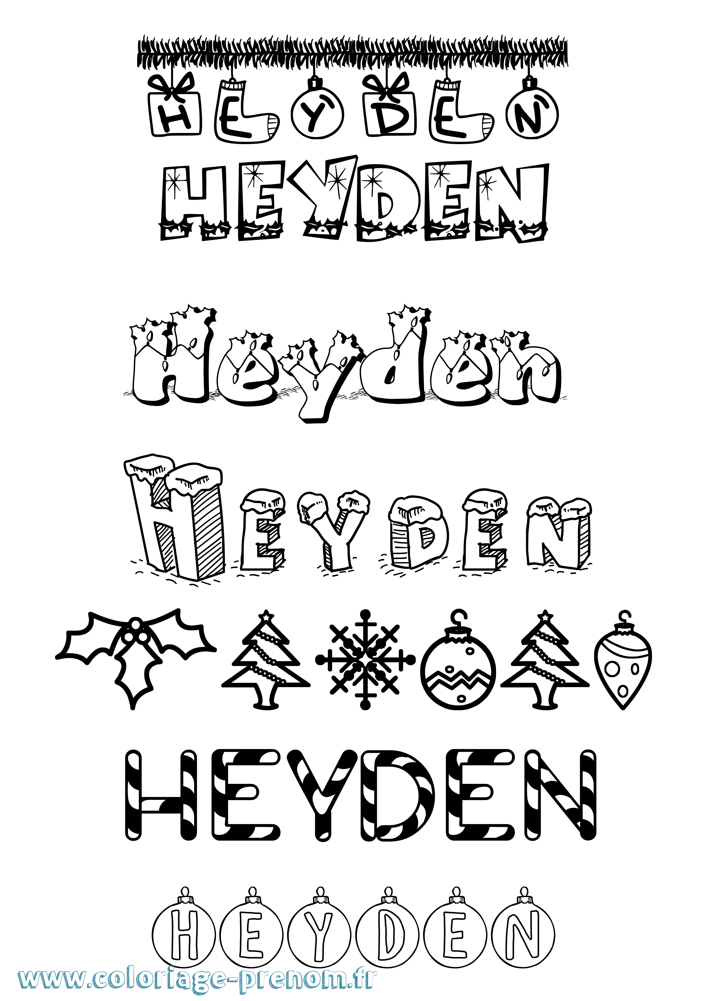 Coloriage Heyden Noël Coloriage prénom Heyden Noël