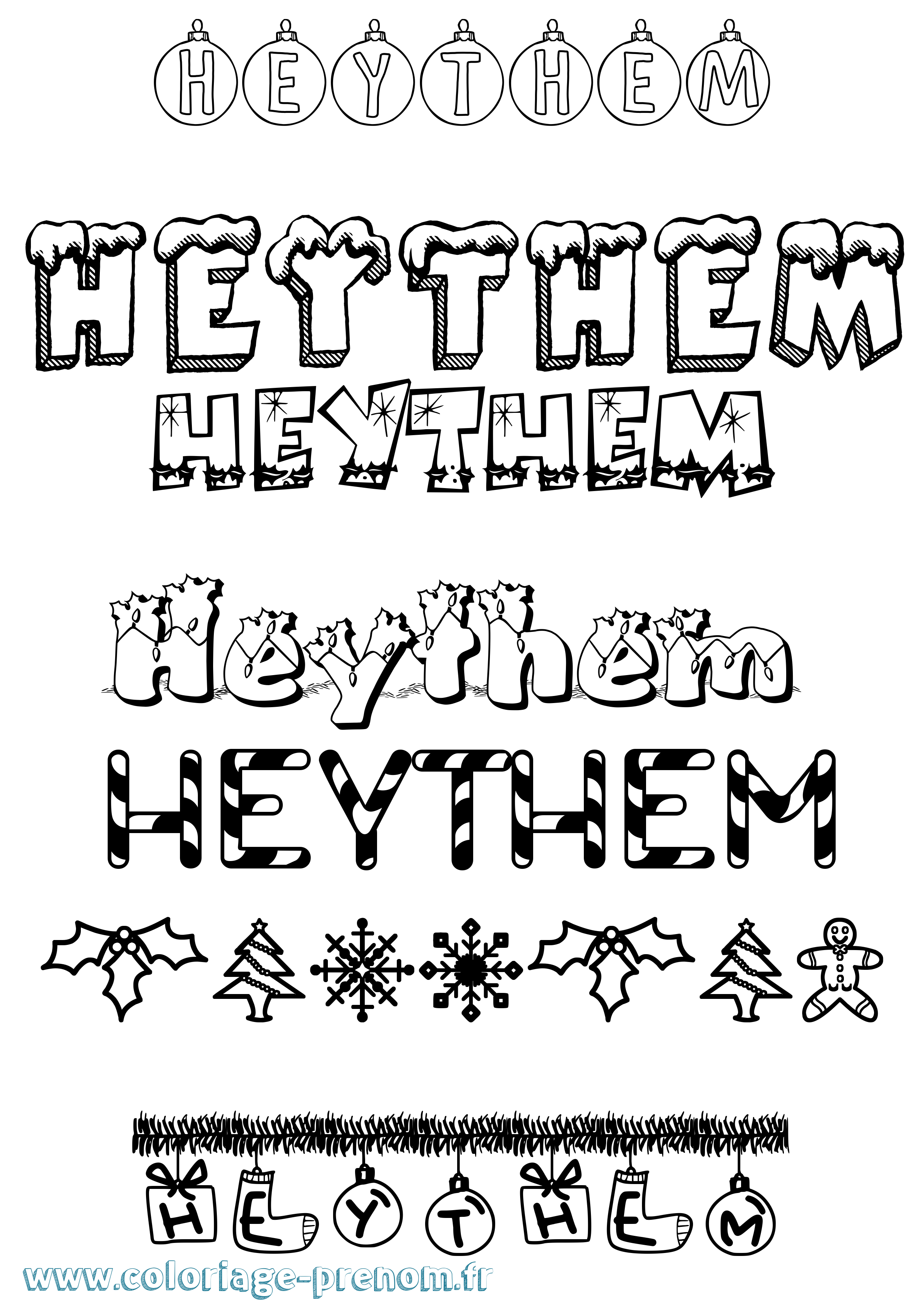 Coloriage Heythem Noël Coloriage prénom Heythem Noël