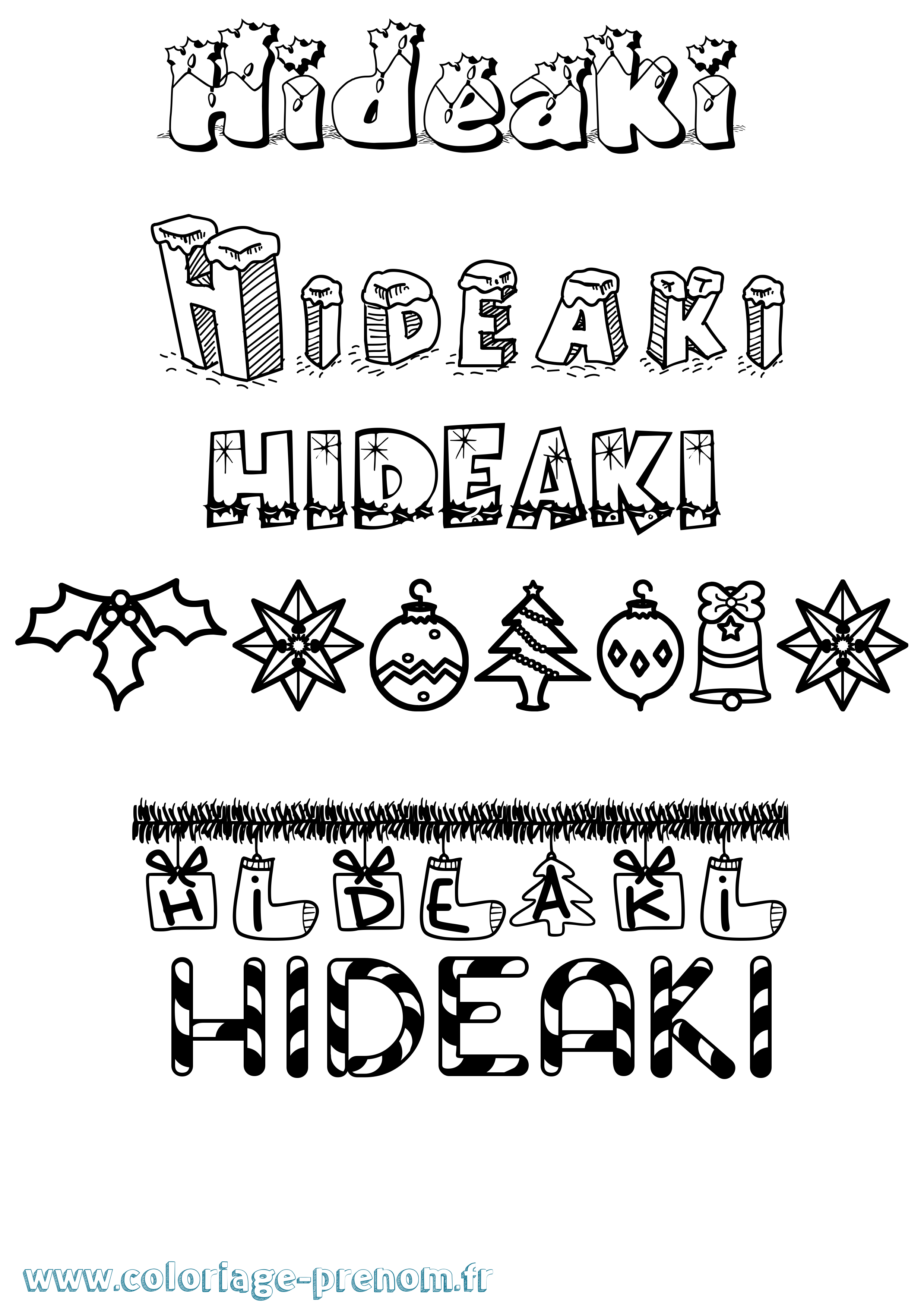 Coloriage Hideaki Noël Coloriage prénom Hideaki Noël