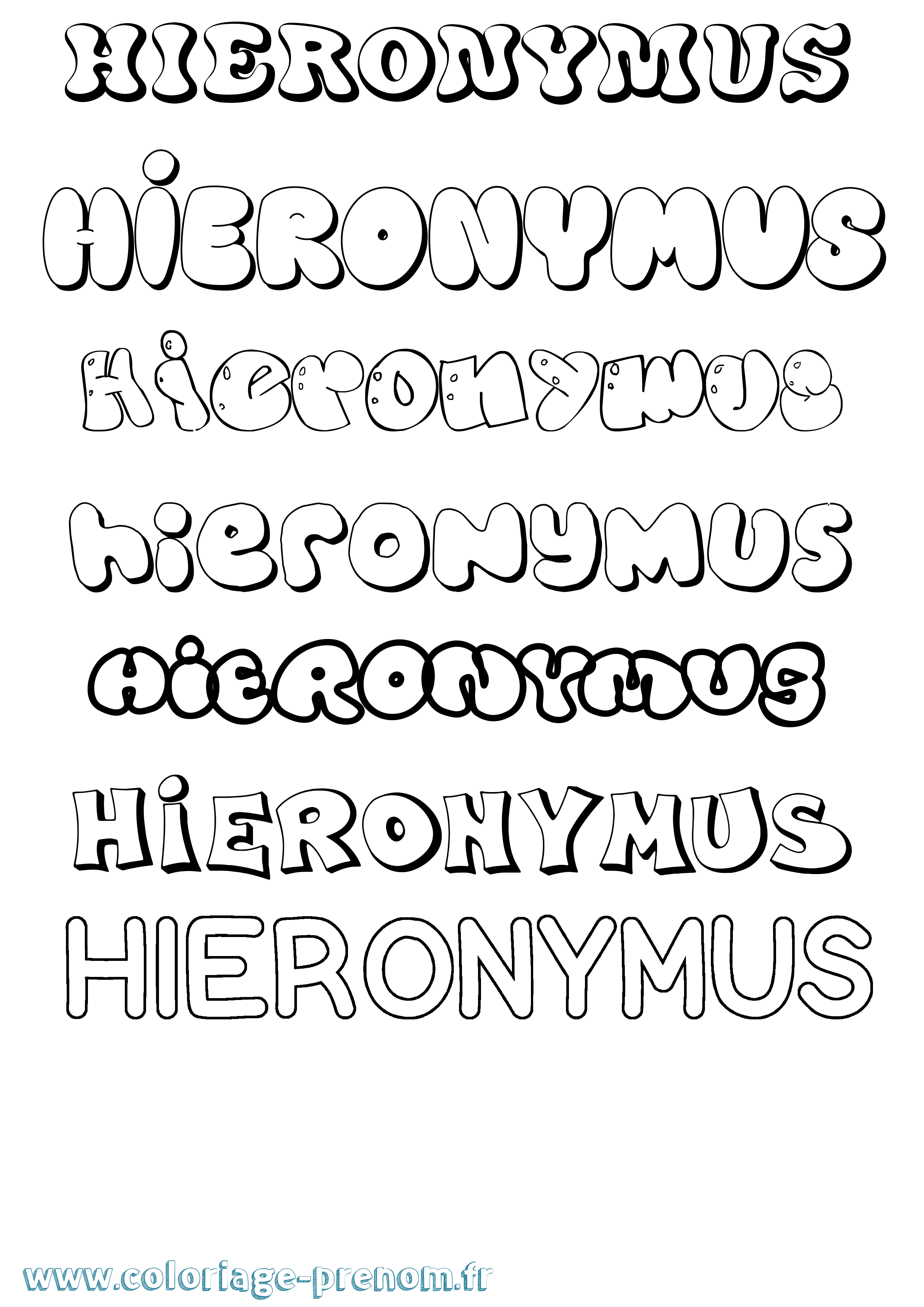 Coloriage Hieronymus Bubble Coloriage prénom Hieronymus Bubble