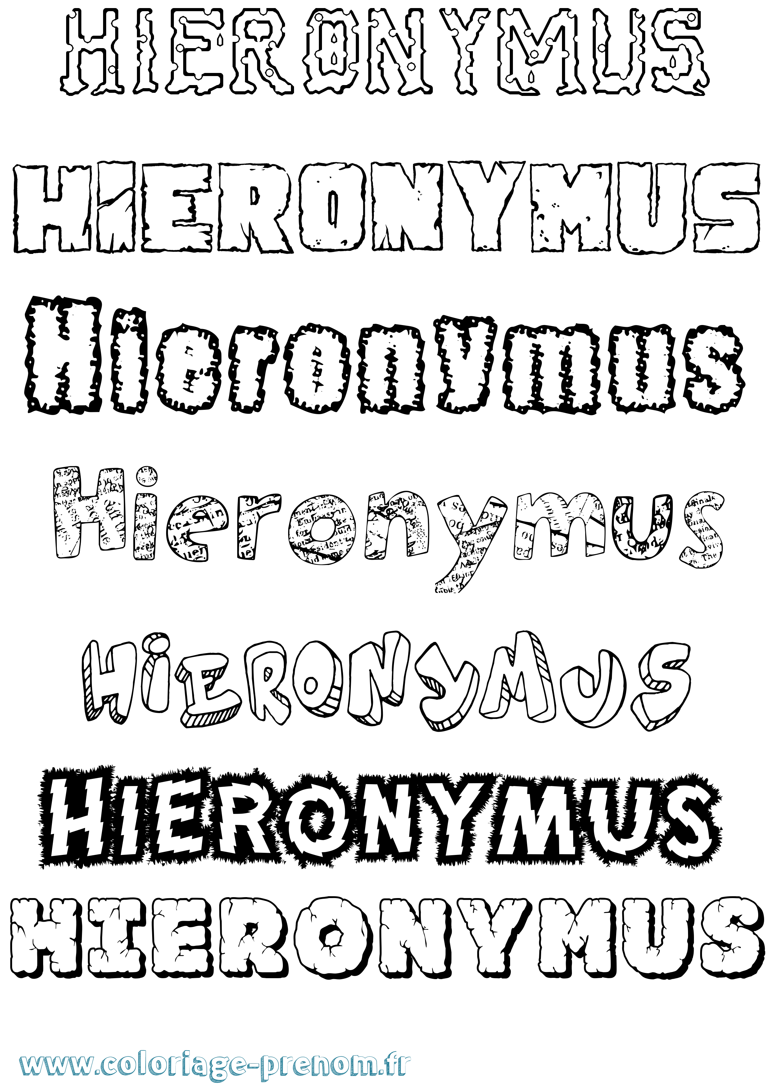 Coloriage Hieronymus Destructuré Coloriage prénom Hieronymus Destructuré