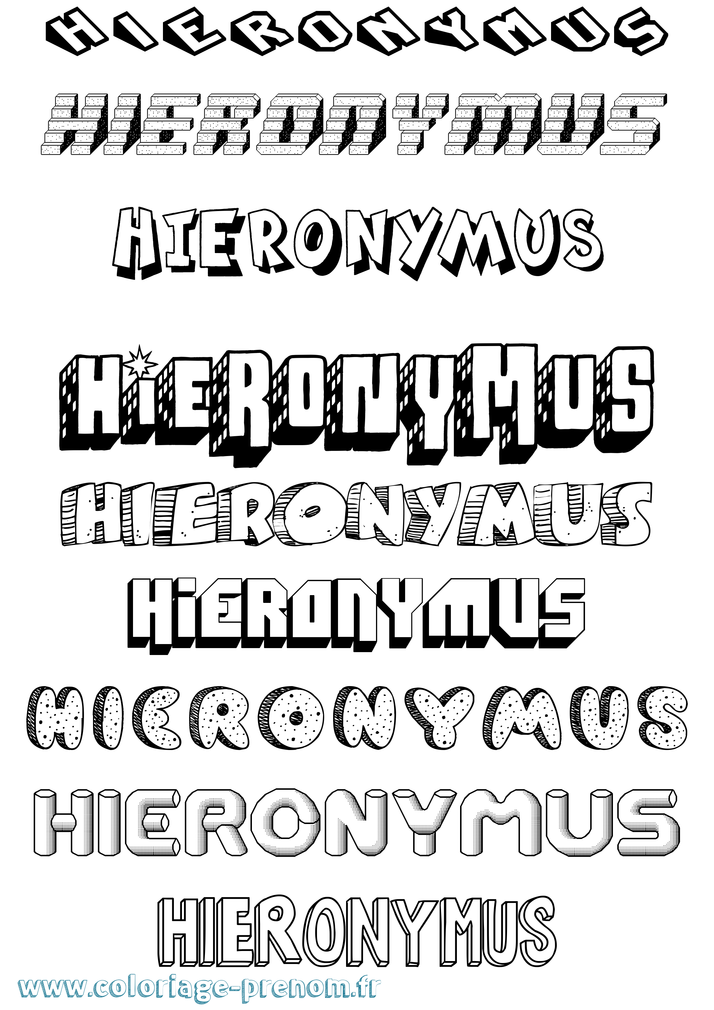 Coloriage Hieronymus Effet 3D Coloriage prénom Hieronymus Effet 3D