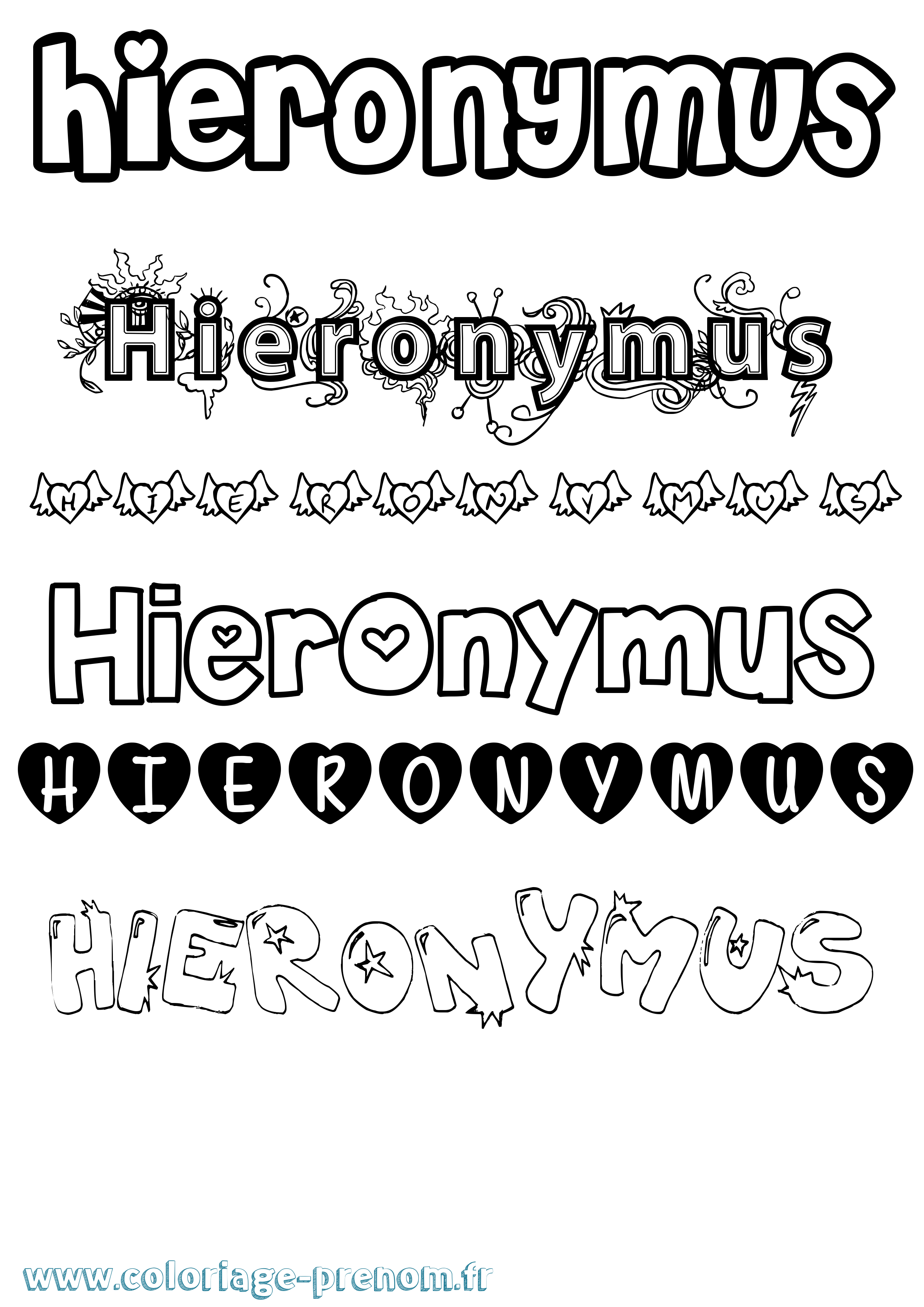 Coloriage Hieronymus Girly Coloriage prénom Hieronymus Girly