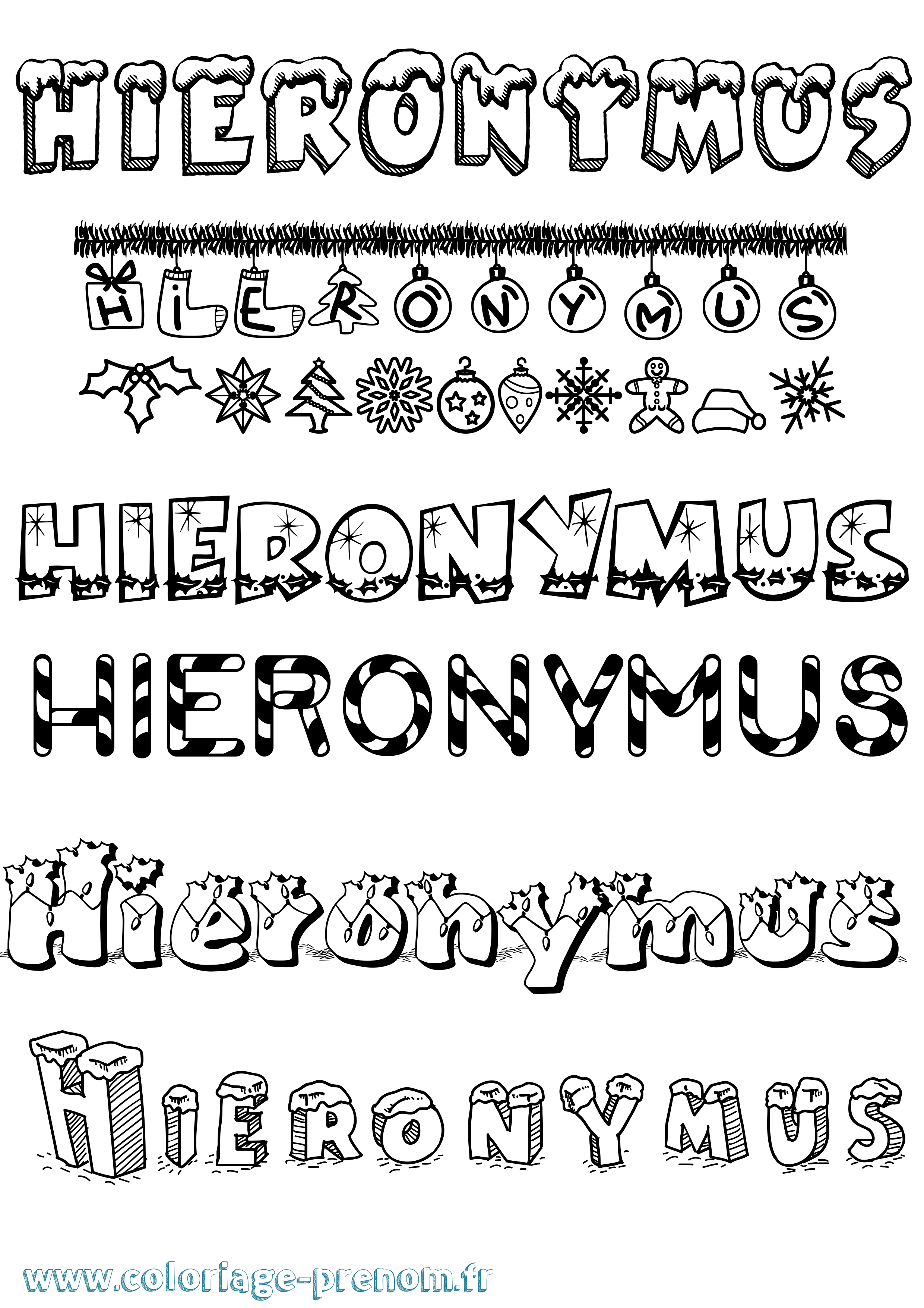Coloriage Hieronymus Noël Coloriage prénom Hieronymus Noël