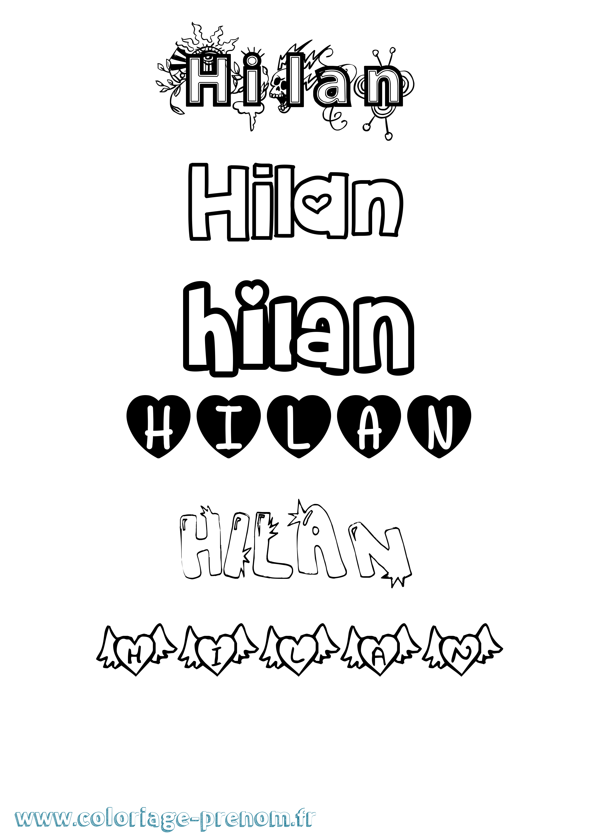 Coloriage Hilan Girly Coloriage prénom Hilan Girly