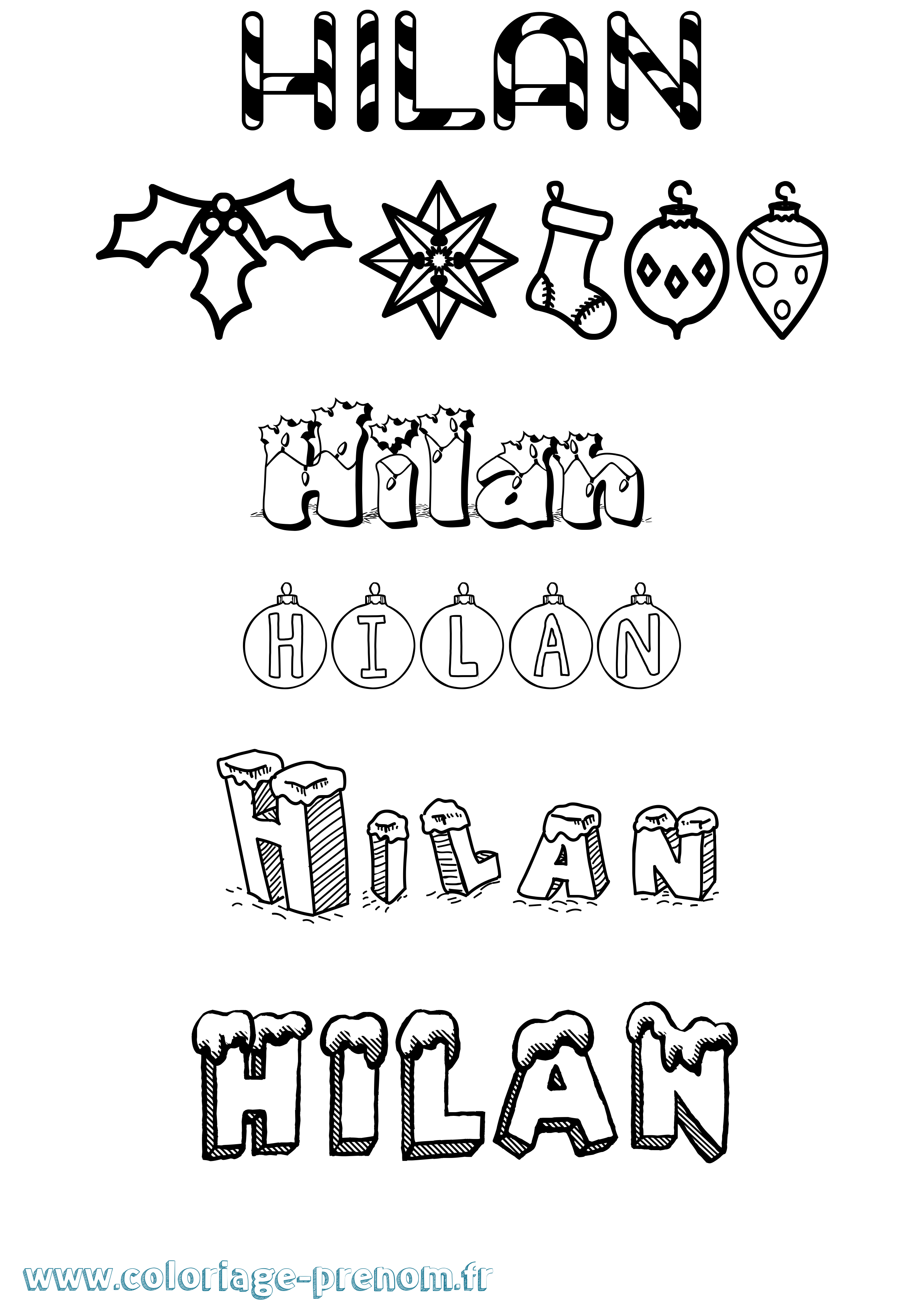 Coloriage Hilan Noël Coloriage prénom Hilan Noël