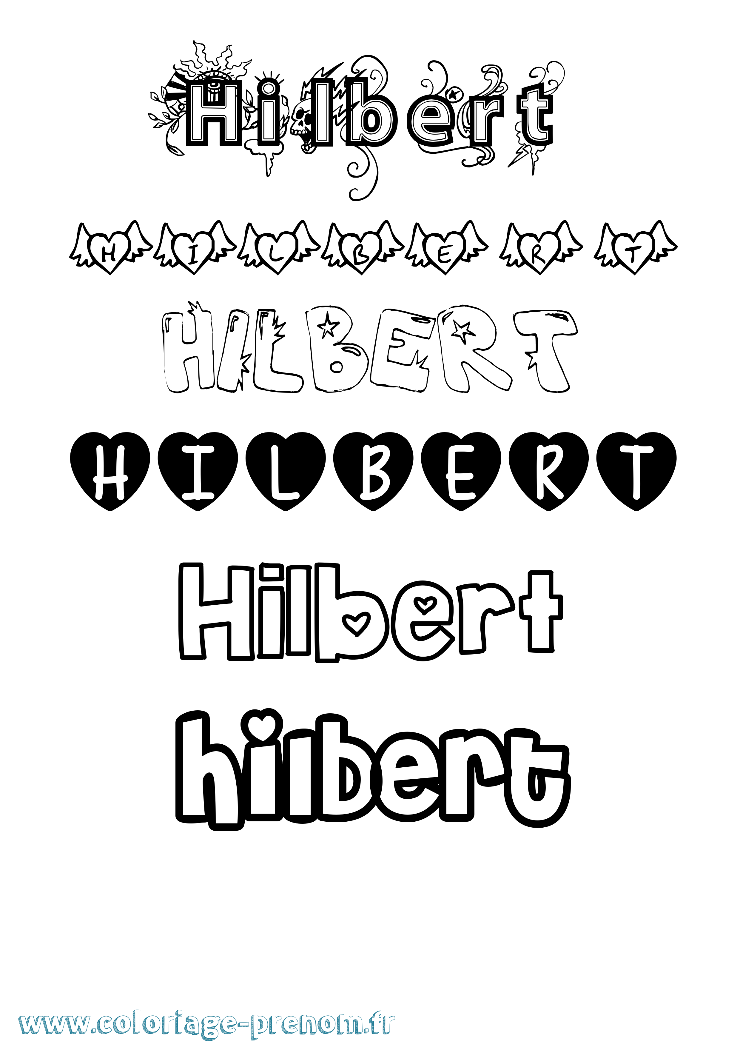 Coloriage Hilbert Girly Coloriage prénom Hilbert Girly